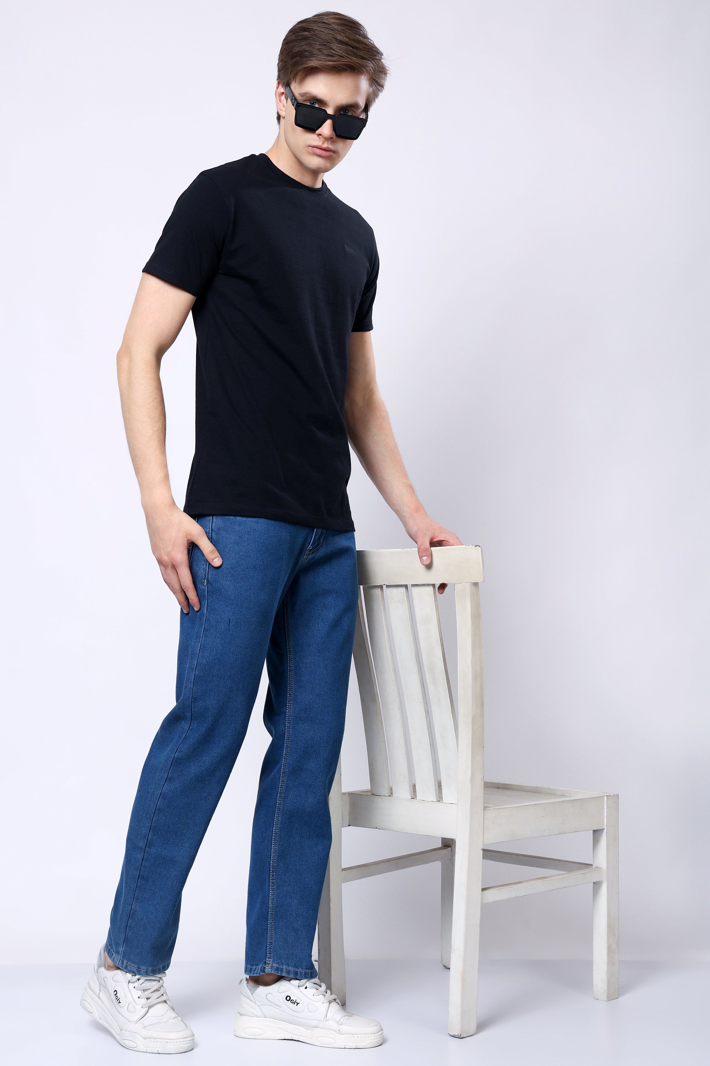 Stylox Men’s Mid-Rise Comfort Fit Dark Blue Non-Stretch Denim Jeans - Stylox