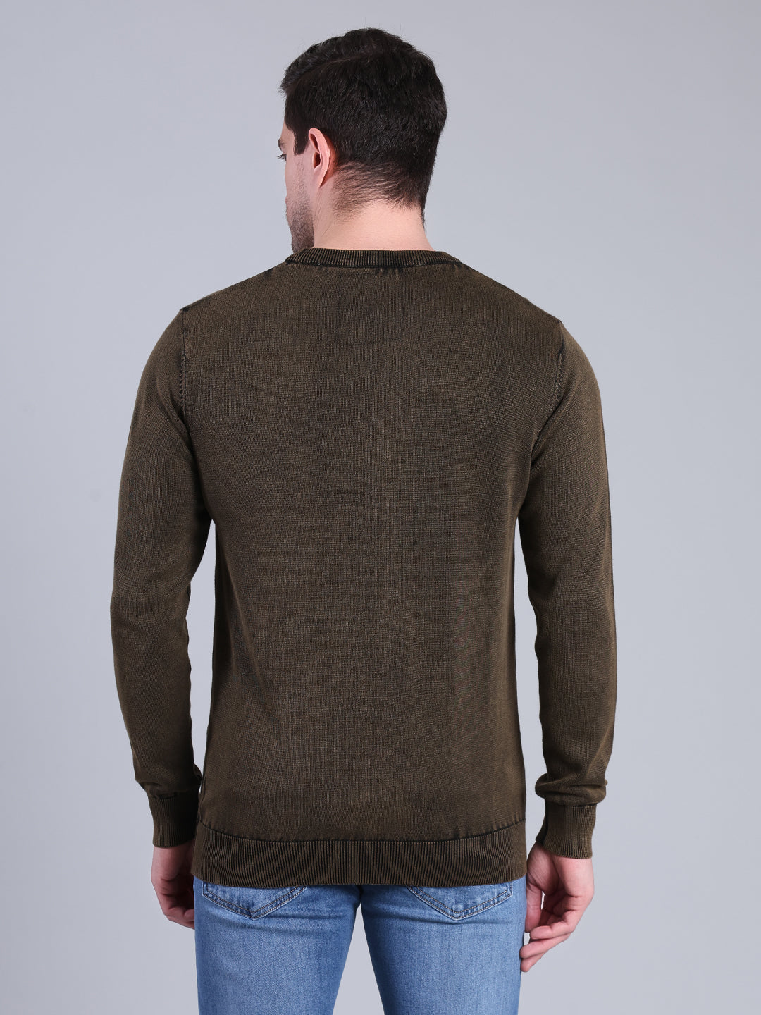 Stylox Men’s Full Sleeve Round Neck Sweater | Solid Slim Fit Knitted Winter Pullover (Olive) - Stylox