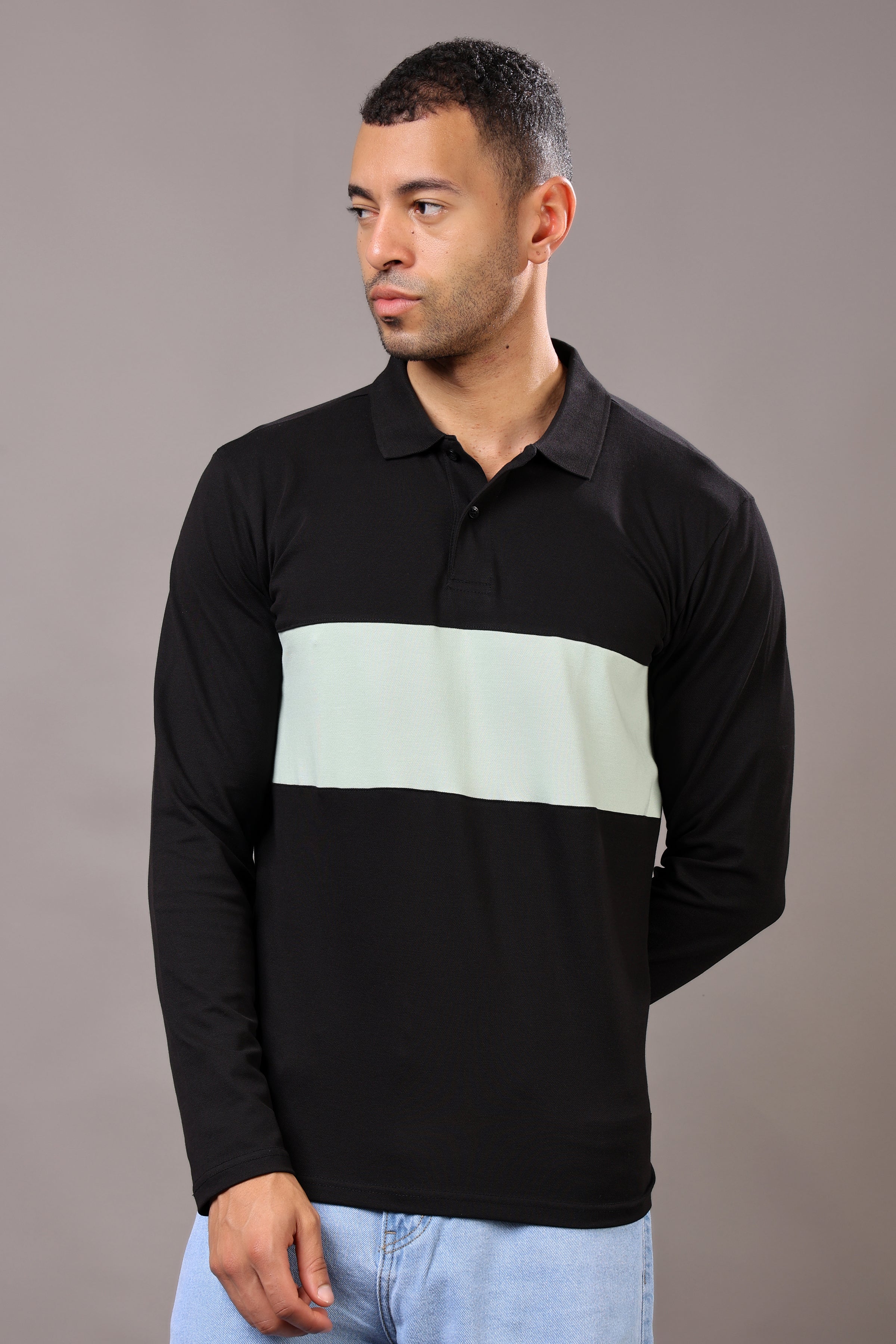 Stylox Men’s Long Sleeve Polo T-Shirt with Cut & Sew Design - Stylox