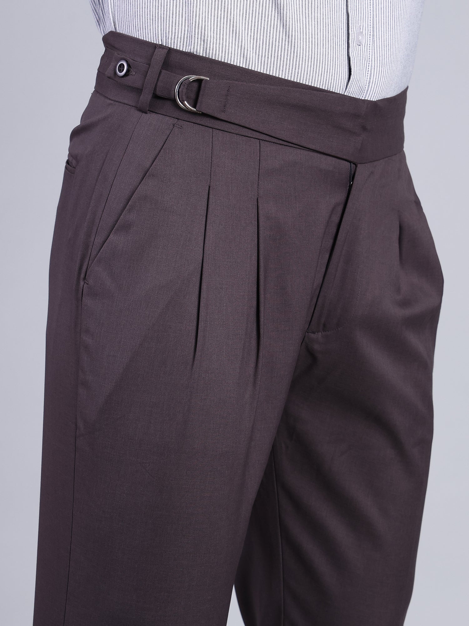Stylox Men’s Gorkha High Waist Pleated Formal Trousers with Side Adjusters-Charcoal - Stylox