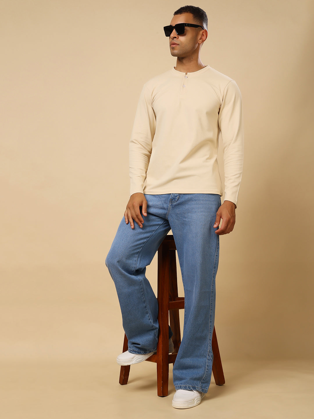 Stylox Men’s Henley Neck Full Sleeve Solid T-Shirt – Casual & Stylish Everyday Wear - Stylox