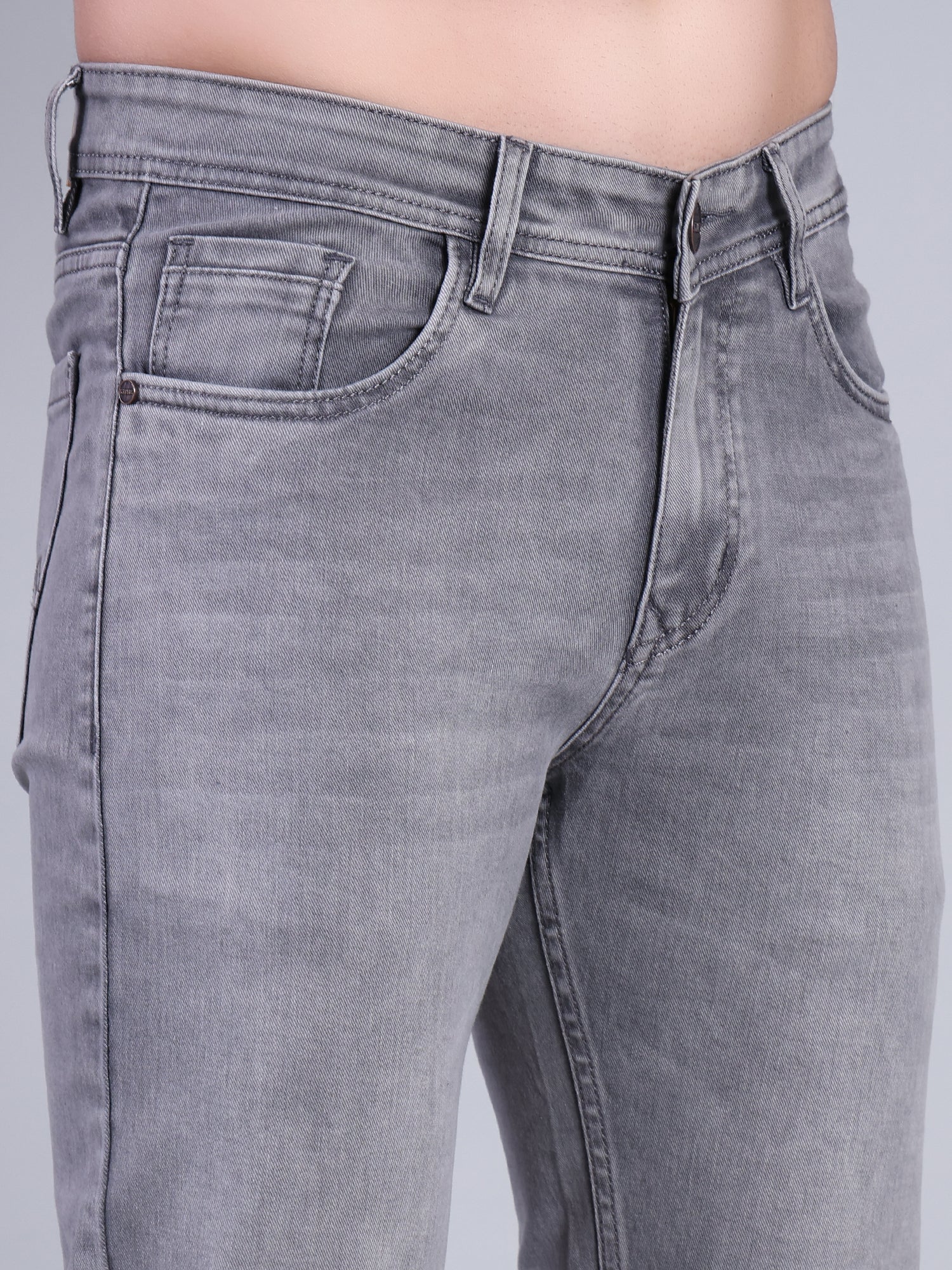 Stylox Men’s Mid-Rise Comfort Fit Stylish Washed Denim Jeans-Light Grey - Stylox