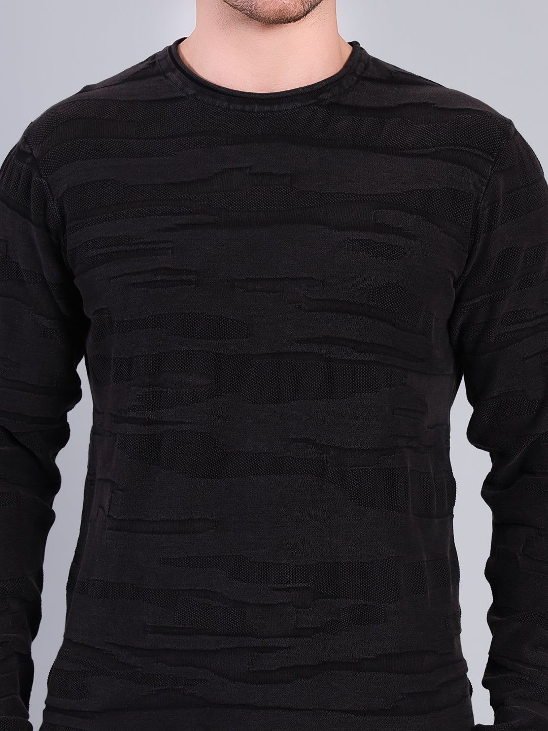 Stylox Men’s Textured Winter Sweater | Full Sleeve Crew Neck Knit Pullover | Premium Casual Wear (Black) - Stylox