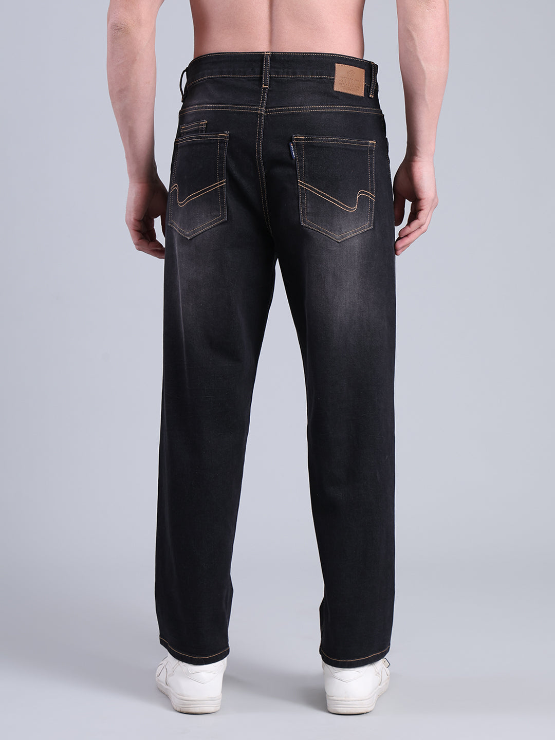 Stylox Men’s Loose Fit Mid-Rise Washed Denim Jeans - Stylox