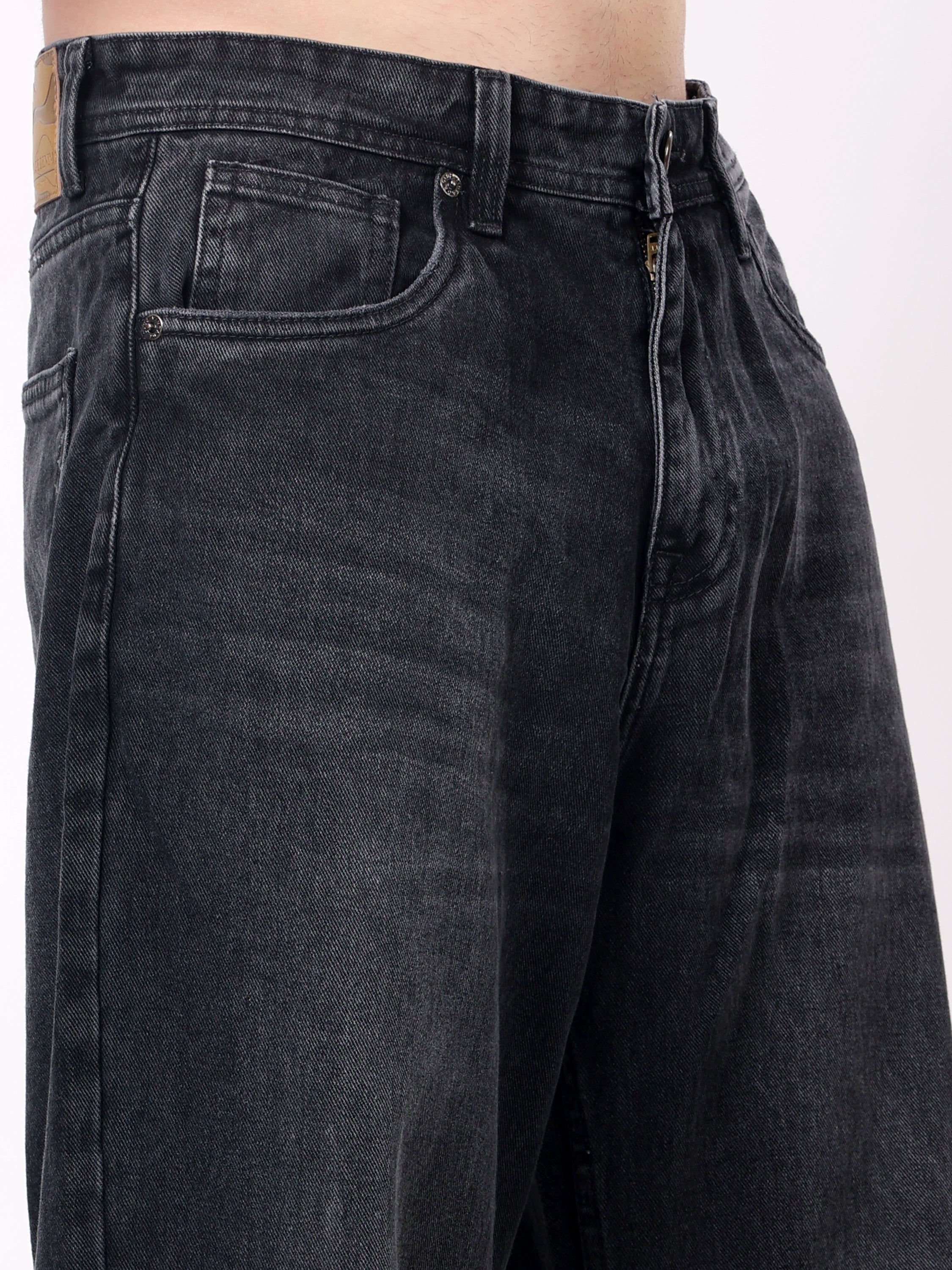 Stylox Men's Estern Black Super Baggy Fit Non-Stretchable Denim Jeans
