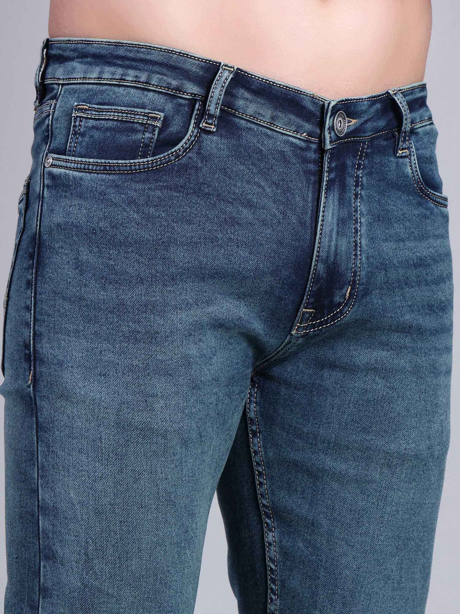 Stylox Men’s Slim Fit Stretchable Denim Jeans-Greenish Blue - Stylox