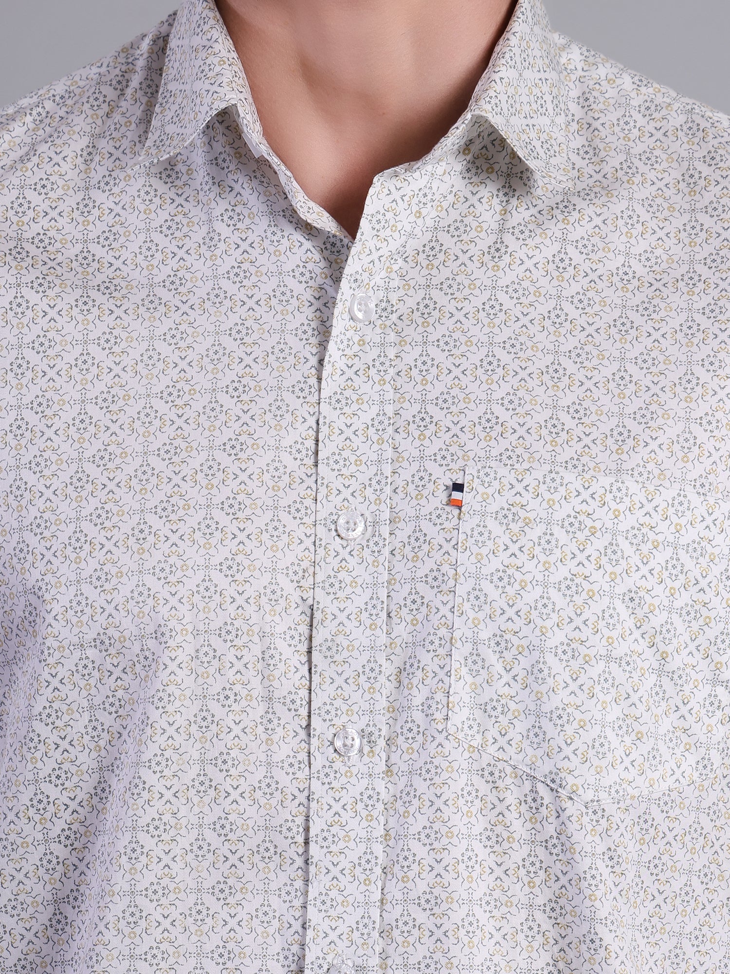 Stylox Men’s Regular Fit Full Sleeve Cotton Floral Print Casual Shirt-White - Stylox
