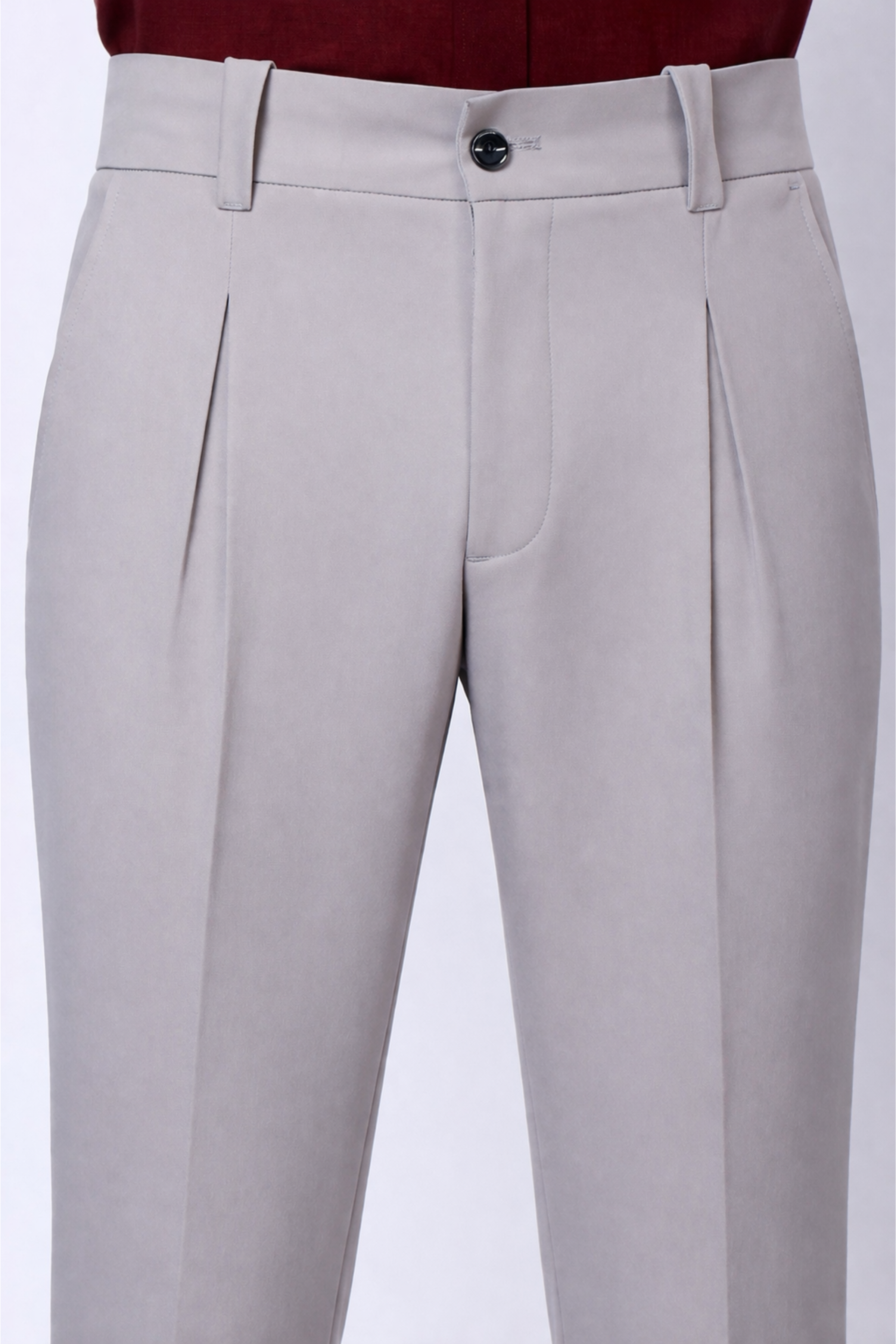 Stylox Men’s Slim Fit Pleated Formal Trousers – Premium Office Wear Pants with Side Pockets-Light Grey - Stylox