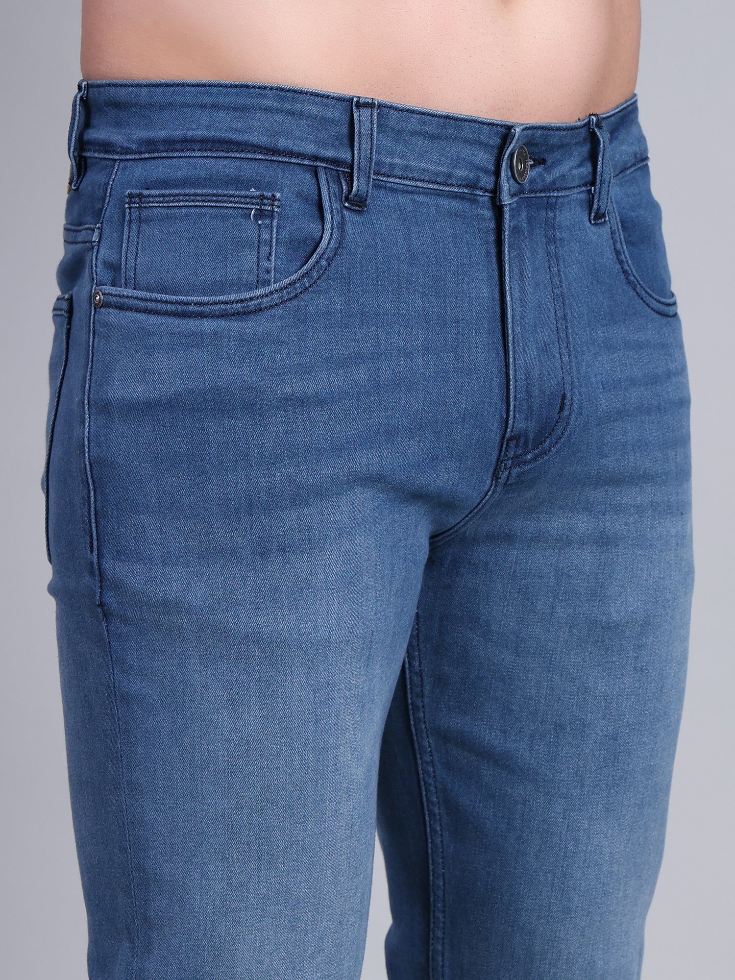Stylox Men’s Slim Fit Mid Rise Stretchable Denim Jeans-Light Blue - Stylox