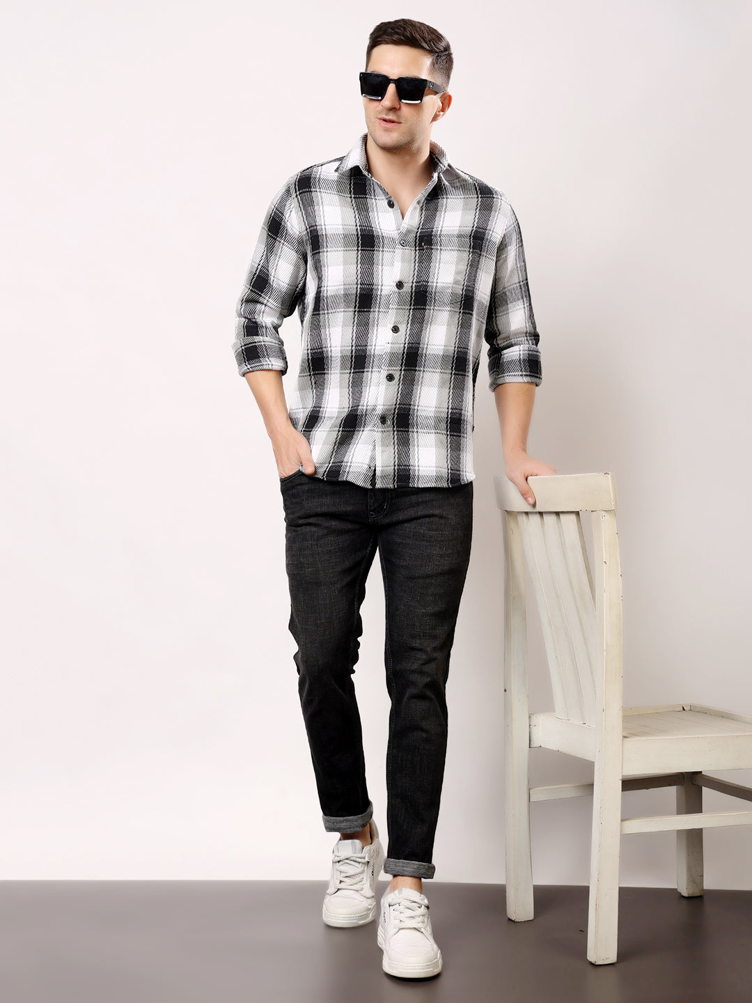 Stylox Men’s Regular Fit Full Sleeve Check Shirt | Casual & Semi-Formal Cotton Checkered Shirt - Stylox