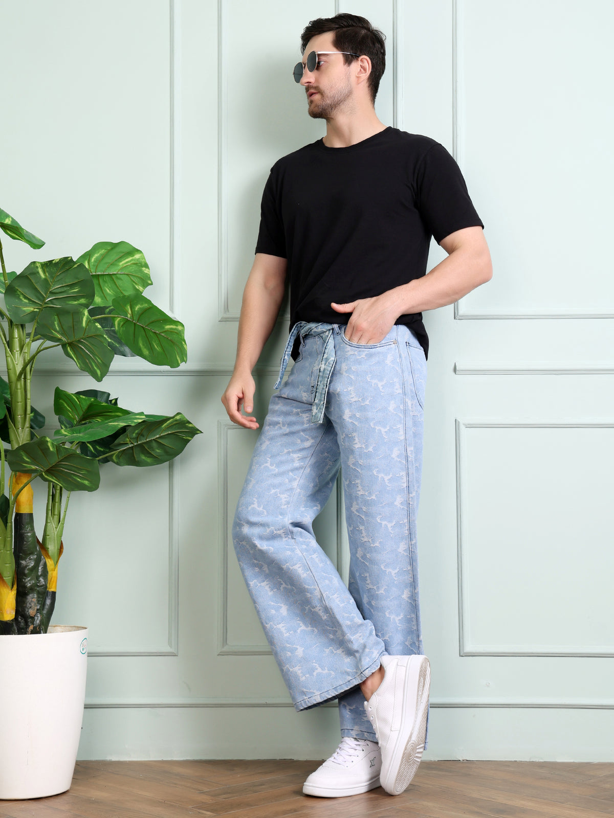 Stylox Men’s Baggy Fit Abstract Pattern Non-Stretchable Denim Jeans