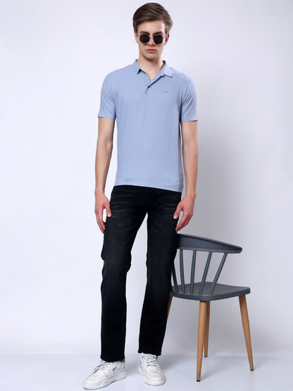 Stylox Men’s Premium Regular Fit Stretchable Polo T-Shirt-Smoky Blue - Stylox