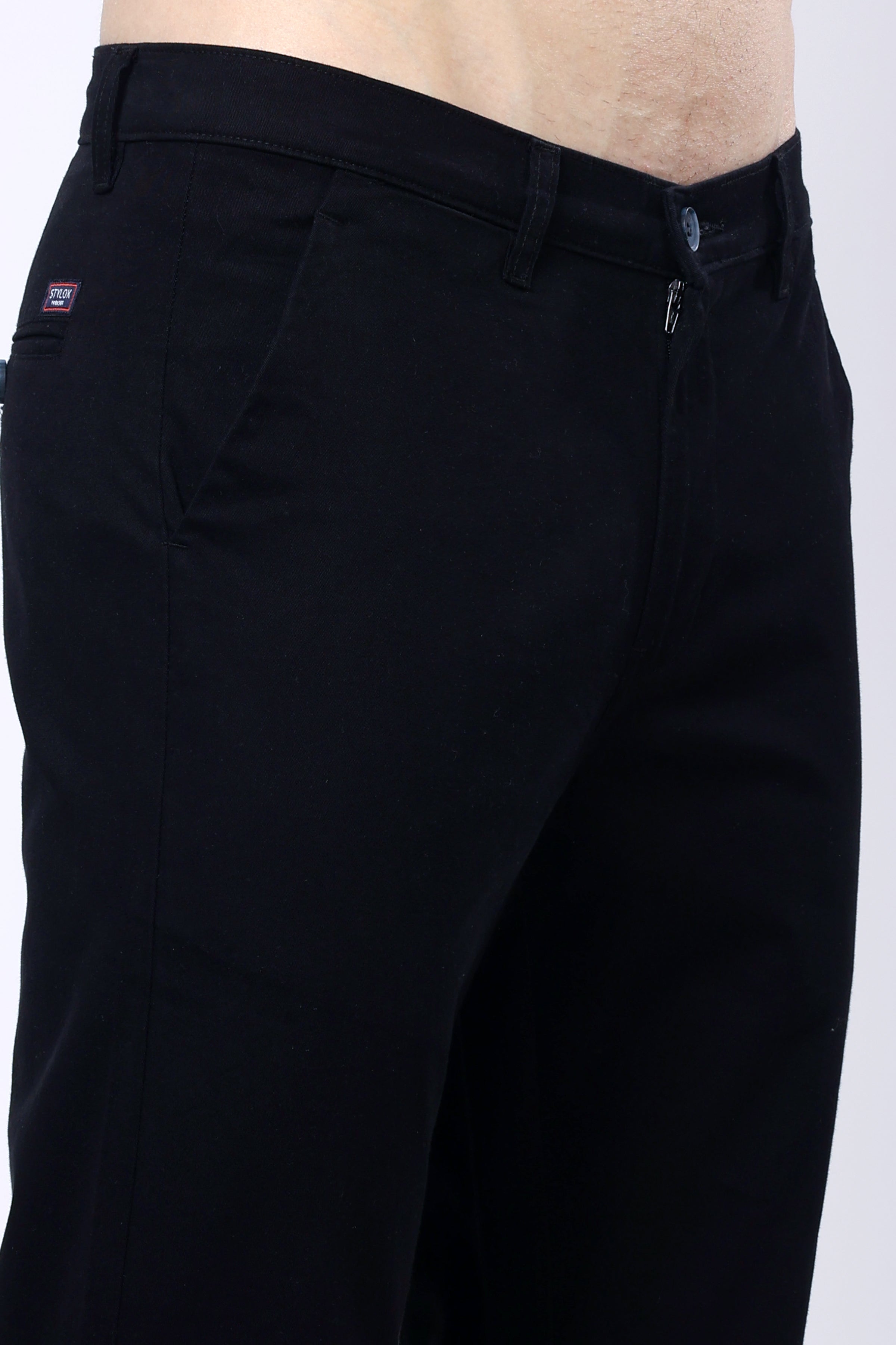 Stylox Men’s Straight Fit Casual Trousers with Comfort-Black - Stylox