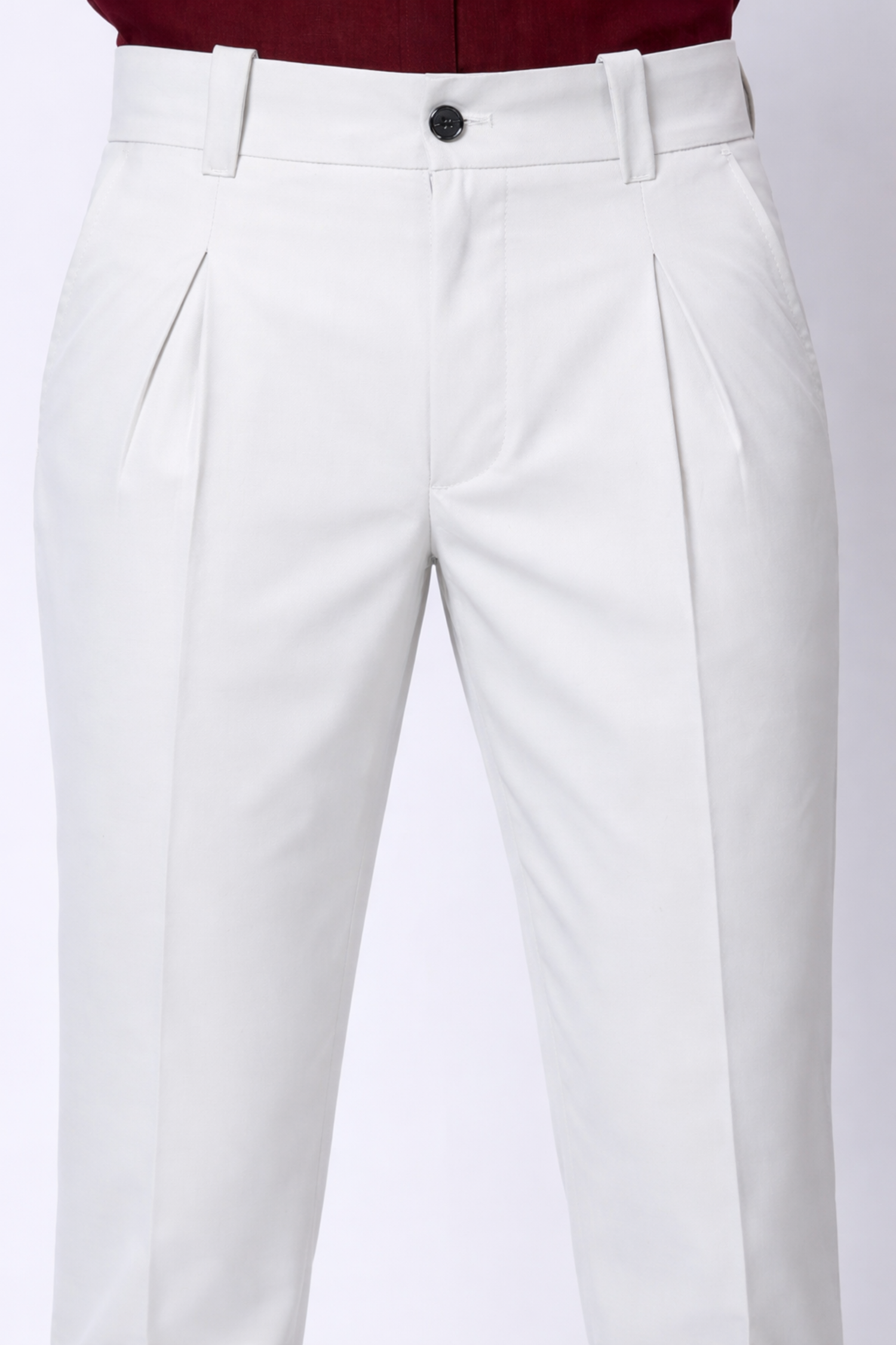 Stylox Men’s Slim Fit Pleated Formal Trousers – Premium Office Wear Pants with Side Pockets-White - Stylox