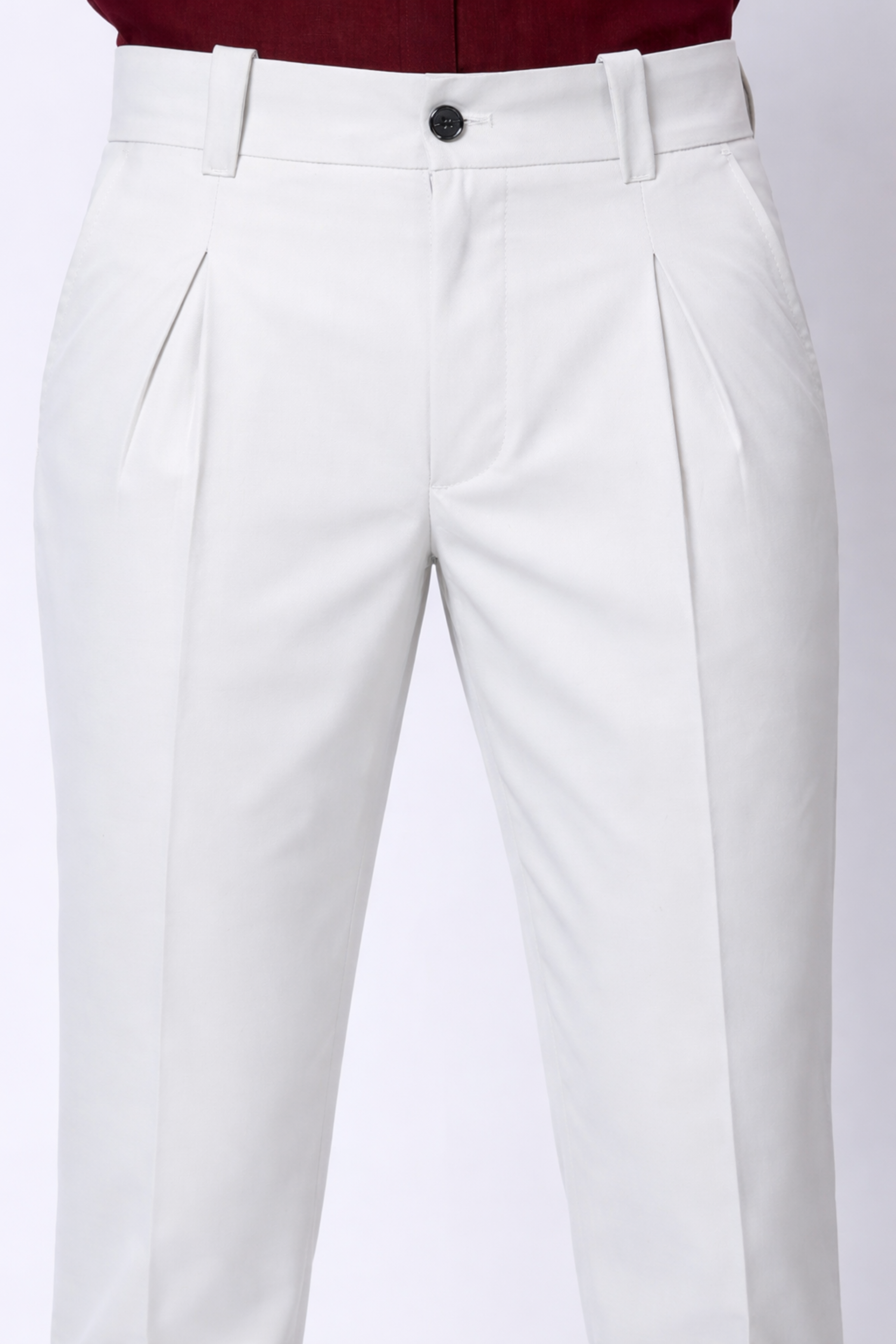 Stylox Men’s Slim Fit Pleated Formal Trousers – Premium Office Wear Pants with Side Pockets-White - Stylox