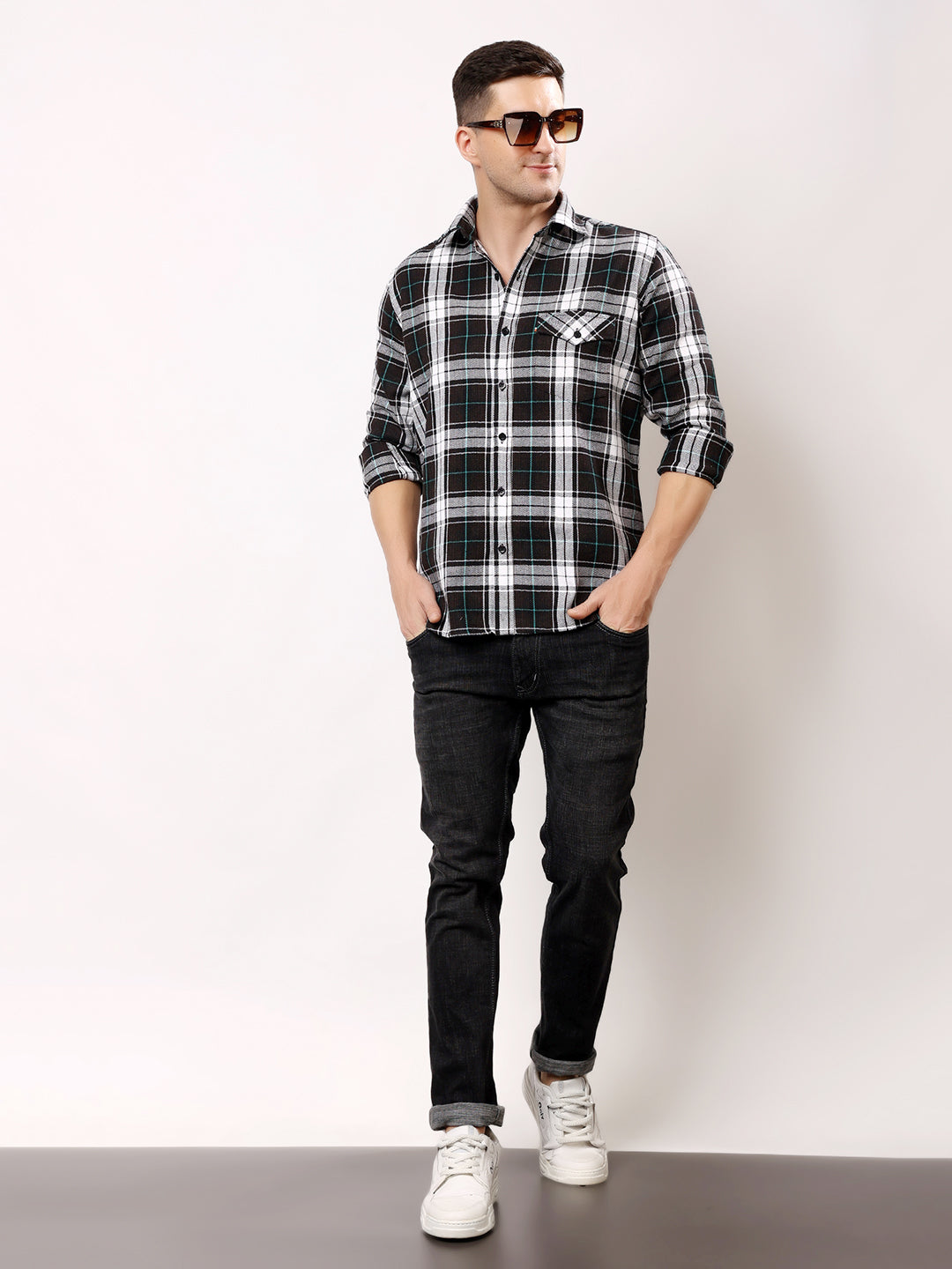 Stylox Men’s Regular Fit Full Sleeve Check Shirt with Single Pocket | Casual Cotton Checkered Shirt - Stylox
