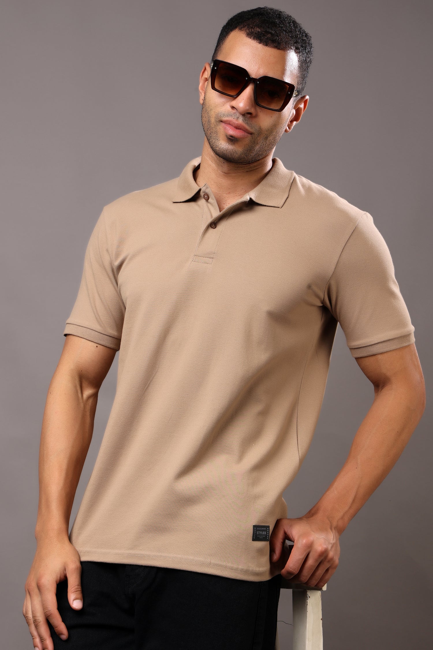 Stylox Men’s Polo Collar Solid T-Shirt - Soft, Breathable &amp; Everyday Wear