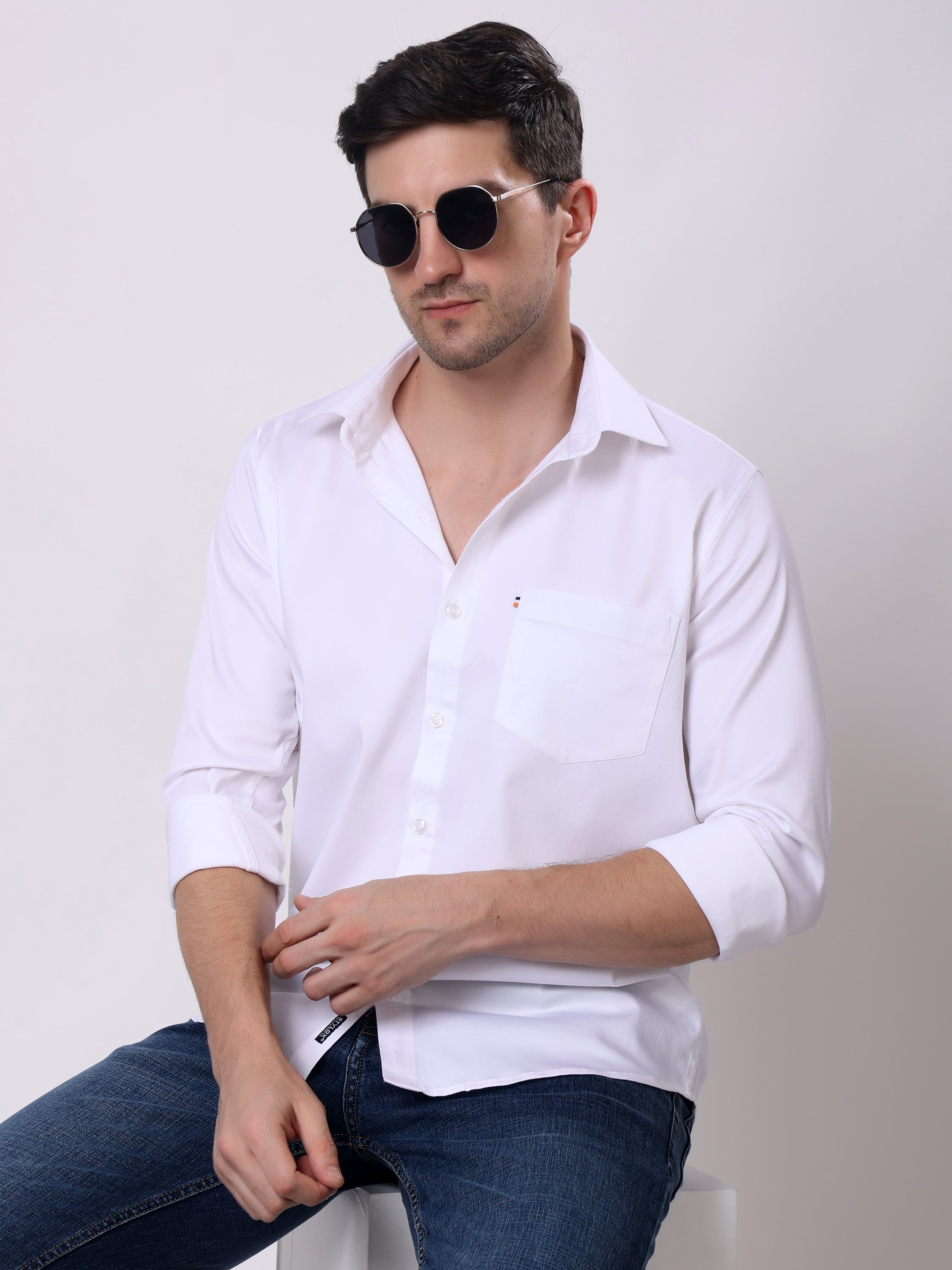 Stylox Men’s Regular Fit Full Sleeve Solid Cotton Satin Casual Shirt - Stylox