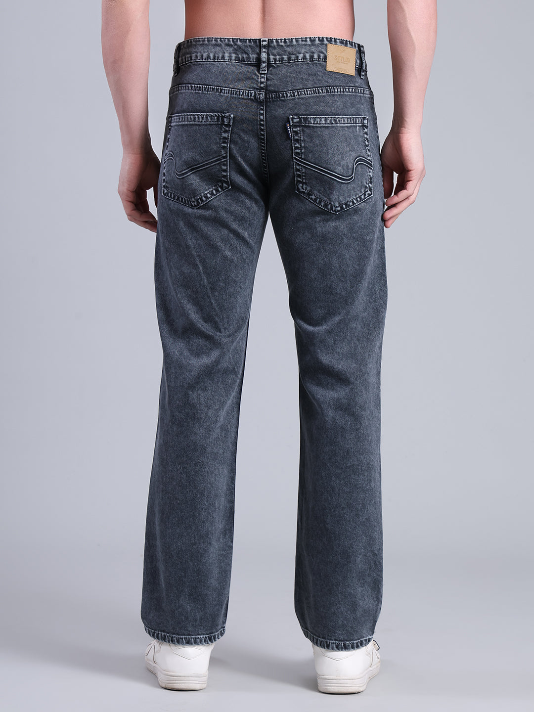 Stylox Men’s Comfort Fit Mid Rise Washed Denim Jeans (Dark Grey) - Stylox