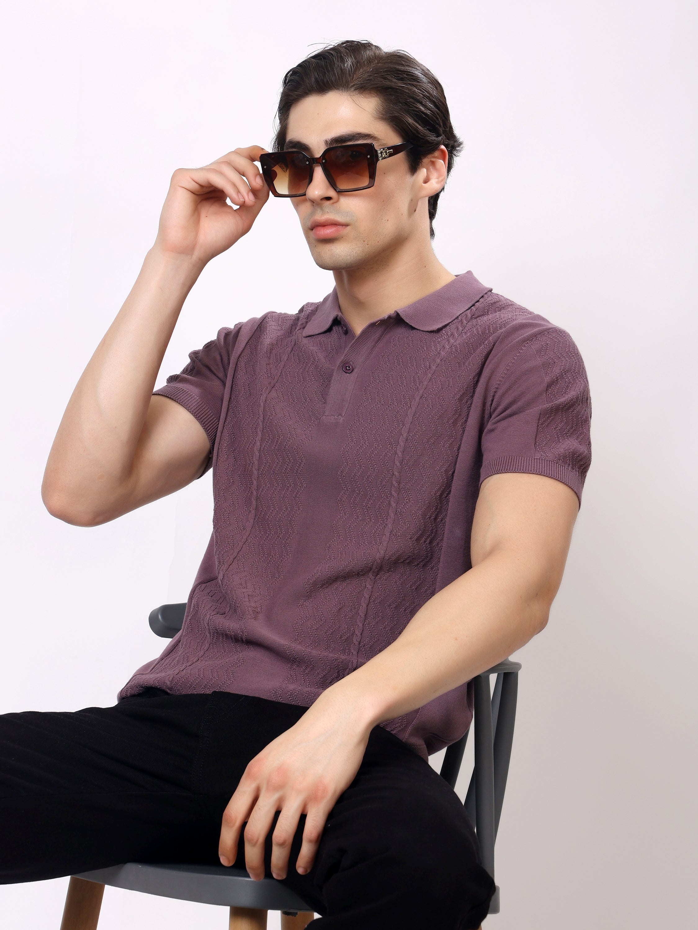 Stylox Men's Regular Fit Half Sleeve Textured Knitted Polo T-Shirt