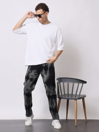 Stylox Men’s Relaxed Fit Black Tie-Dye Washed Jeans | Trendy Acid Wash Straight Fit Denim for Streetwear Style - Stylox
