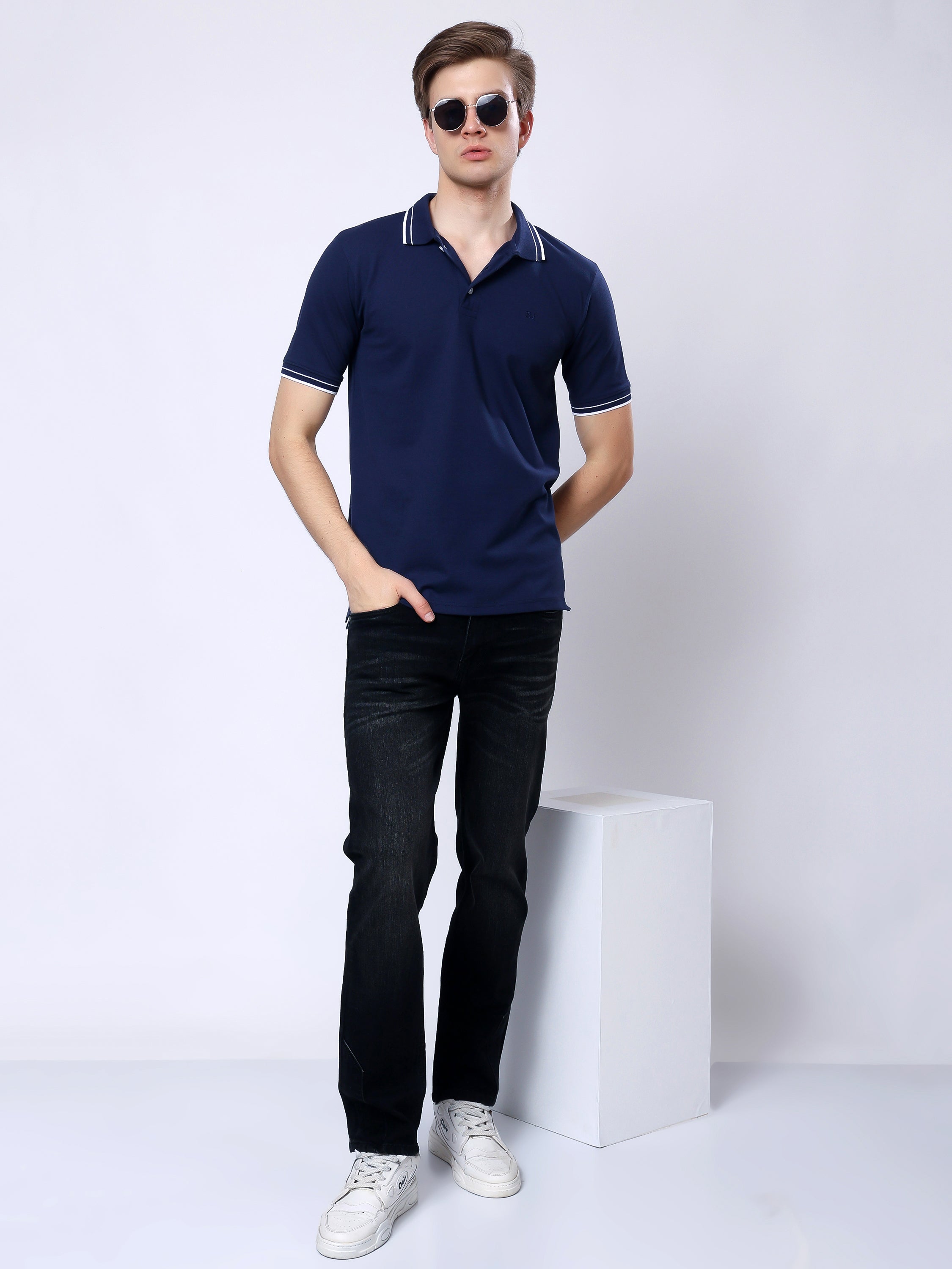 Stylox Men’s Solid Polo T-Shirt with Contrast-Tipped Collar - Stylox