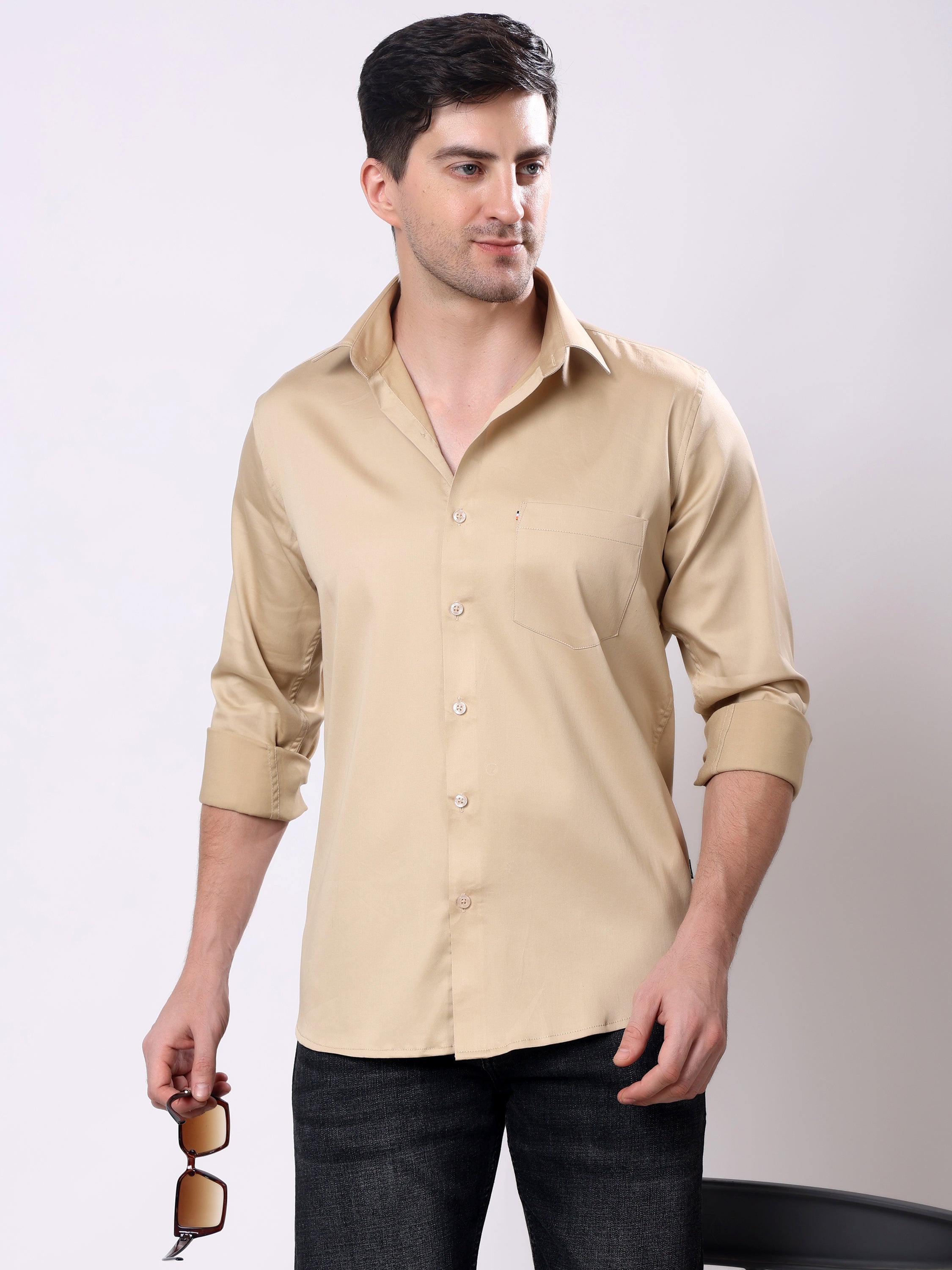 Stylox Men’s Regular Fit Full Sleeve Solid Cotton Satin Casual Shirt - Stylox