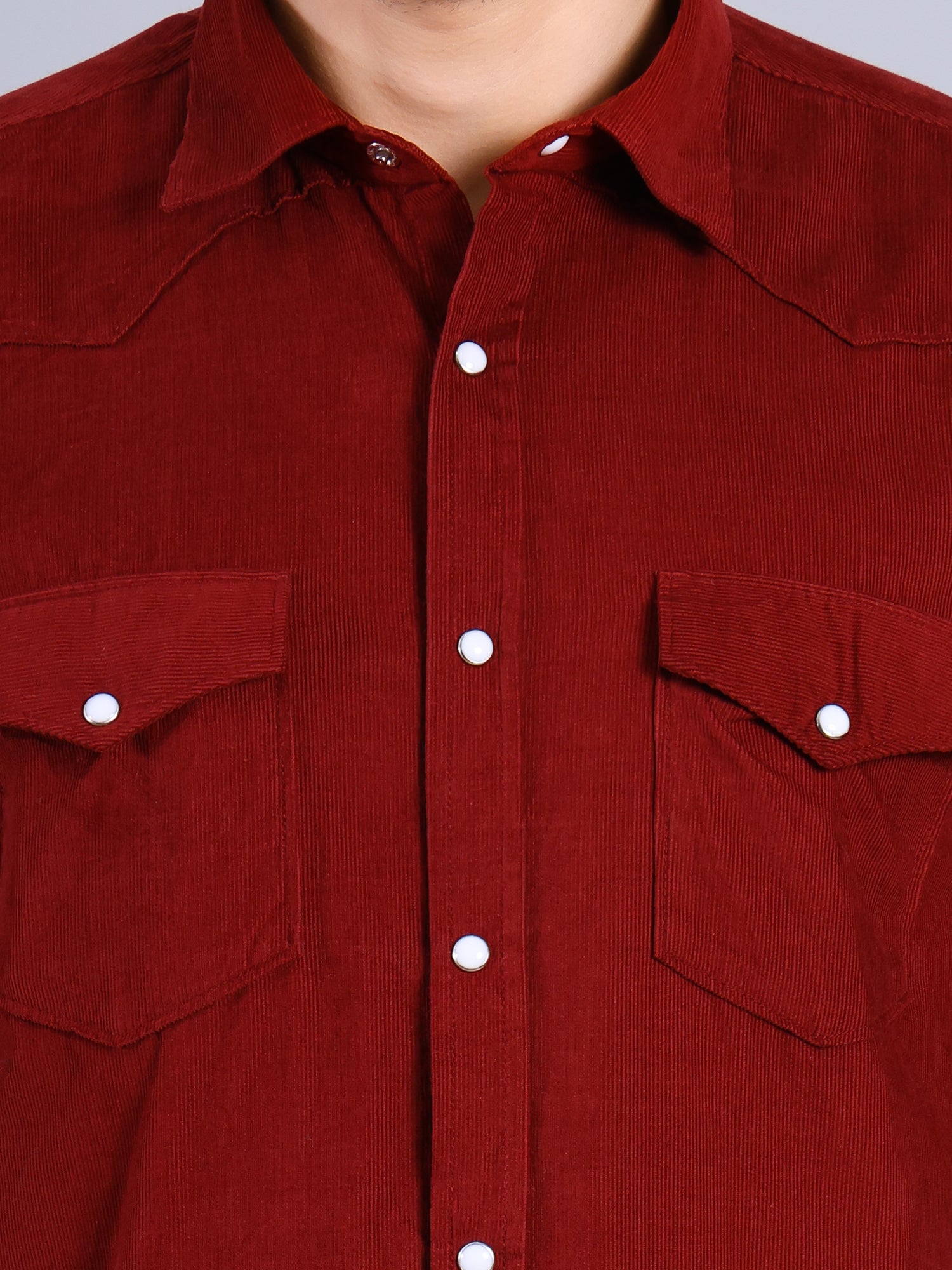 Stylox Men’s Regular Fit Full Sleeve Solid Casual Corduroy Shirt with Double Chest Pocket (Maroon) - Stylox