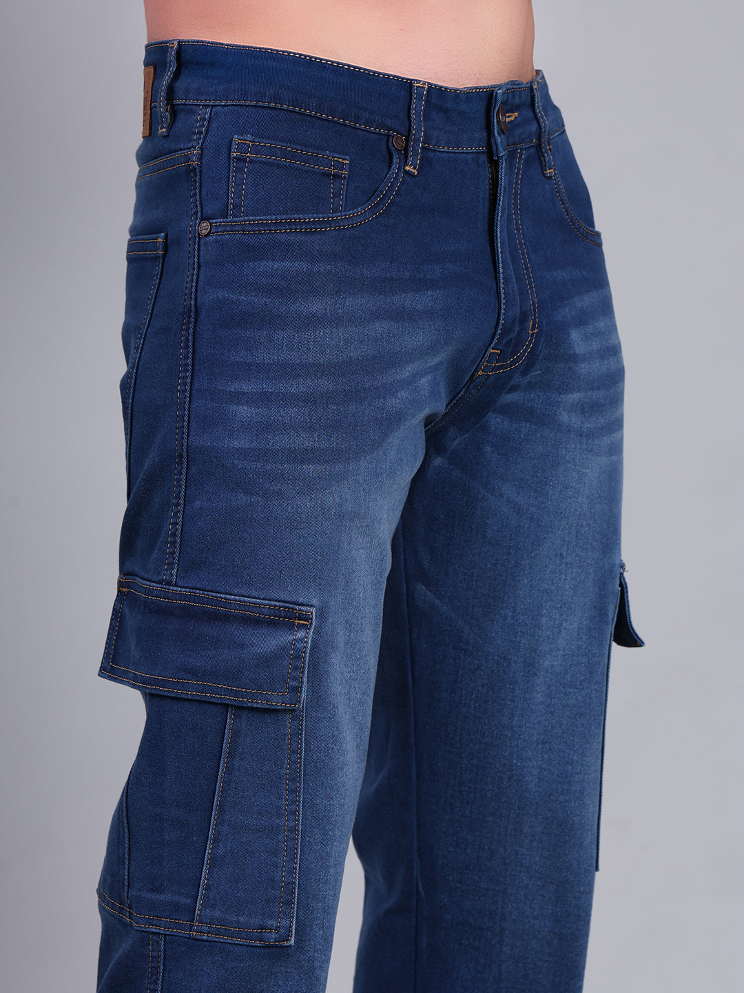 Stylox Men’s Cargo Jeans with Utility Pockets | Regular Fit Stretch Denim