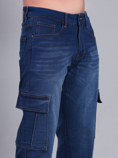 Stylox Men’s Cargo Jeans with Utility Pockets | Regular Fit Stretch Denim