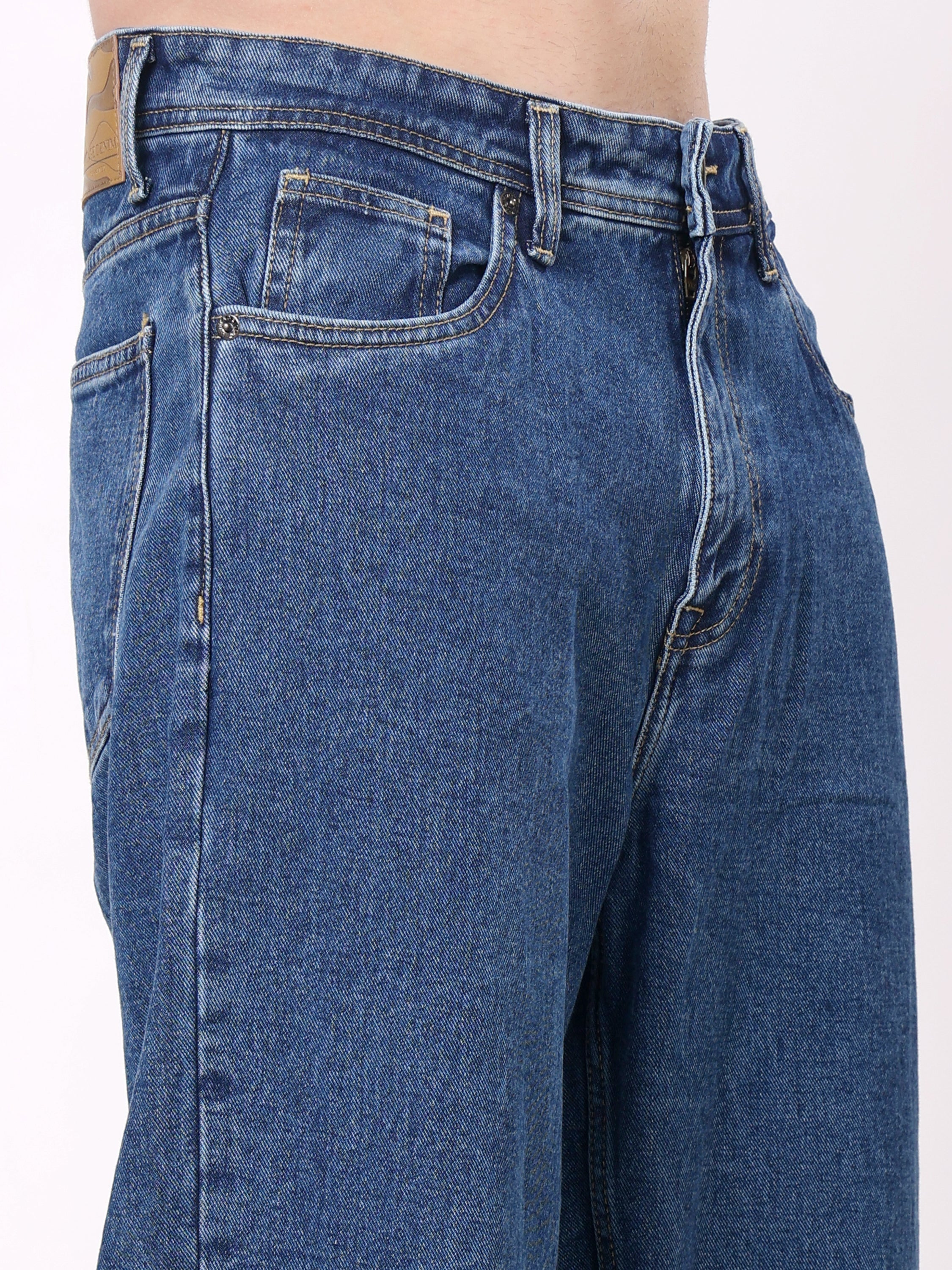 Stylox Men's Mid Indigo Super Baggy Fit Non-Stretchable Denim Jeans