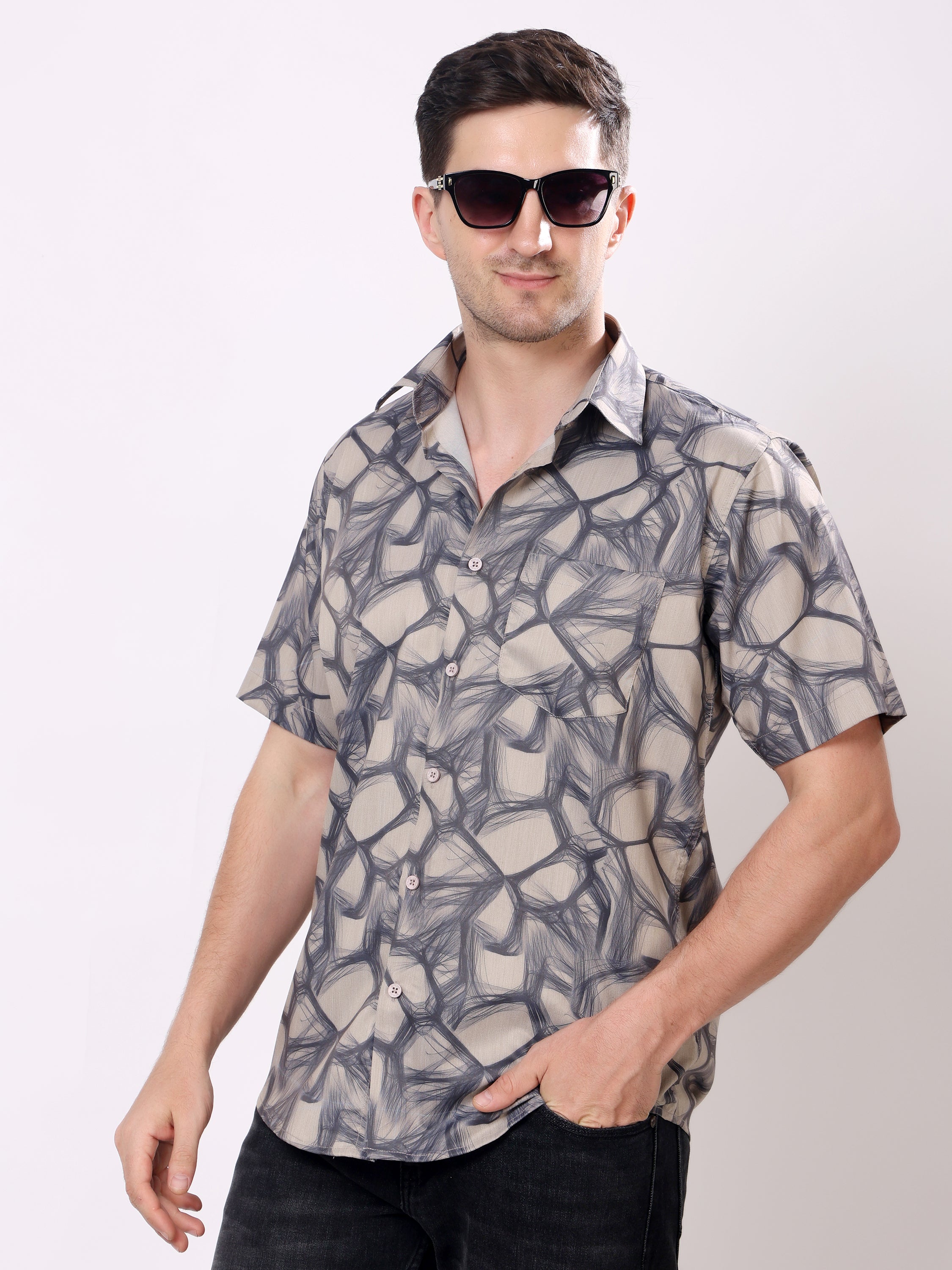 Stylox Men’s Regular Fit Half Sleeve Abstract Printed Casual Stylish Summer Shirt - Stylox