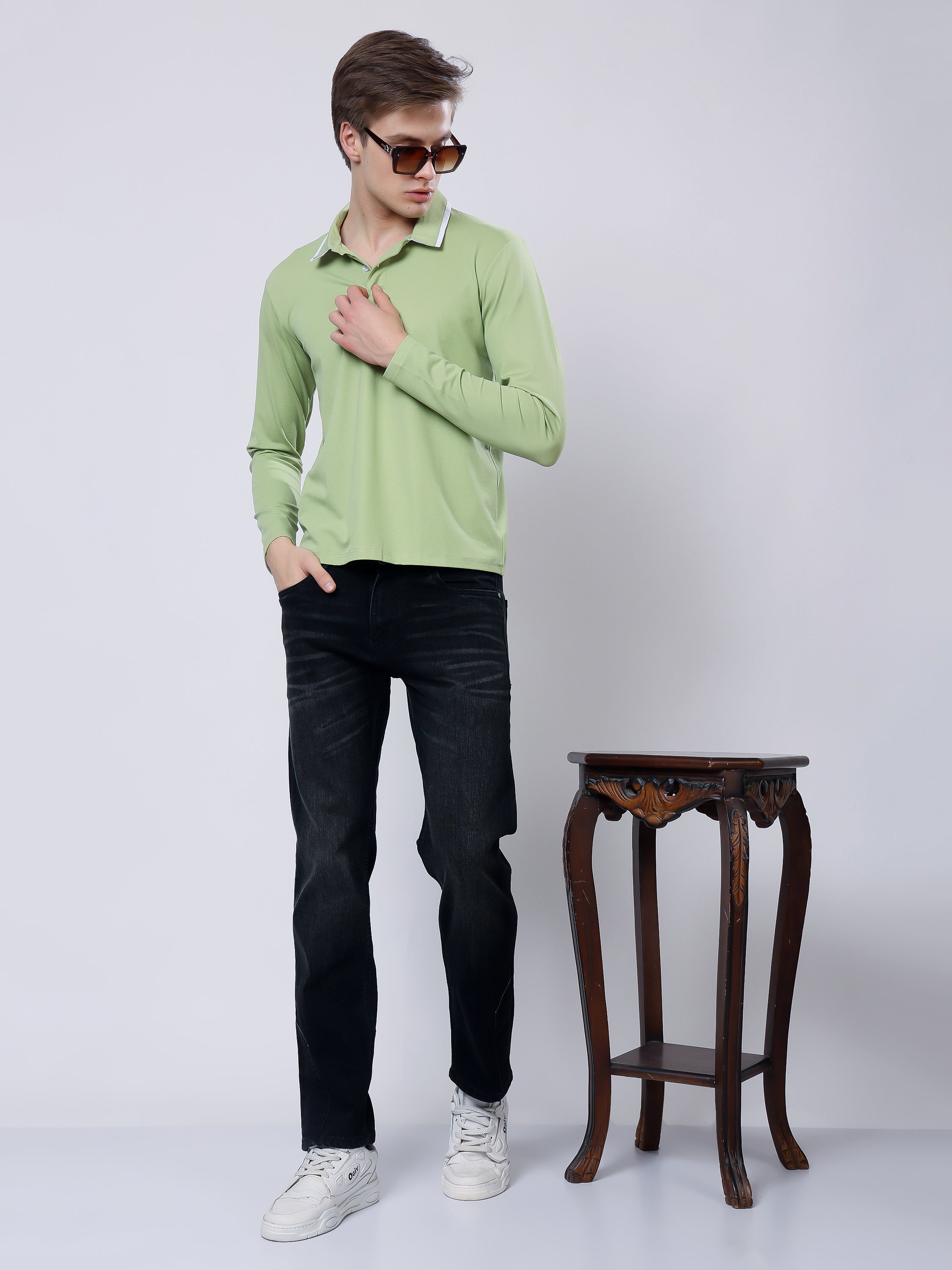 Stylox Men’s Regular Fit Solid Full Sleeve Polo T-Shirt with Contrast Collar - Stylox