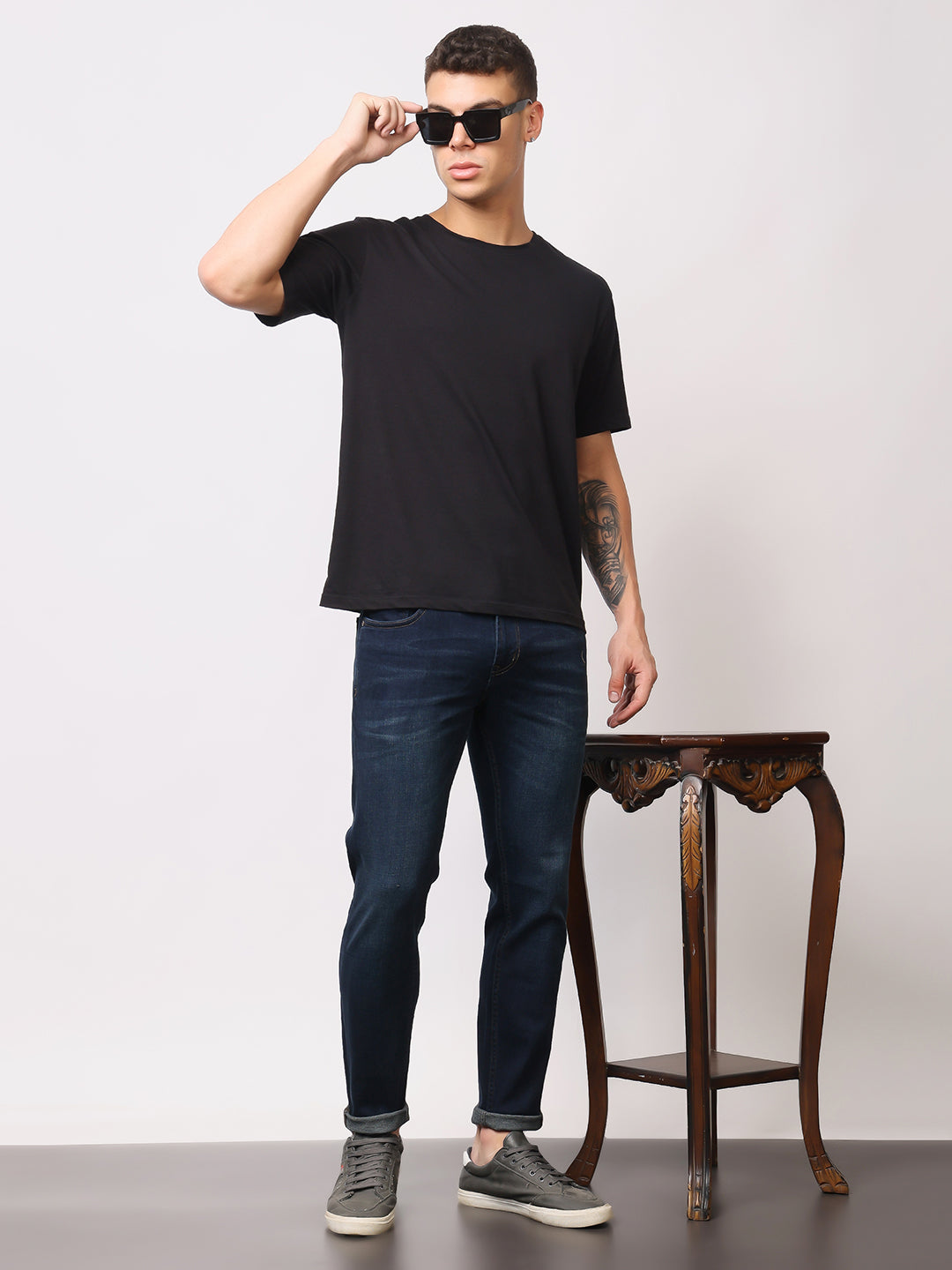 Stylox Men’s Ankle Fit Mid-Rise Washed Stretchable Denim Jeans - Stylox