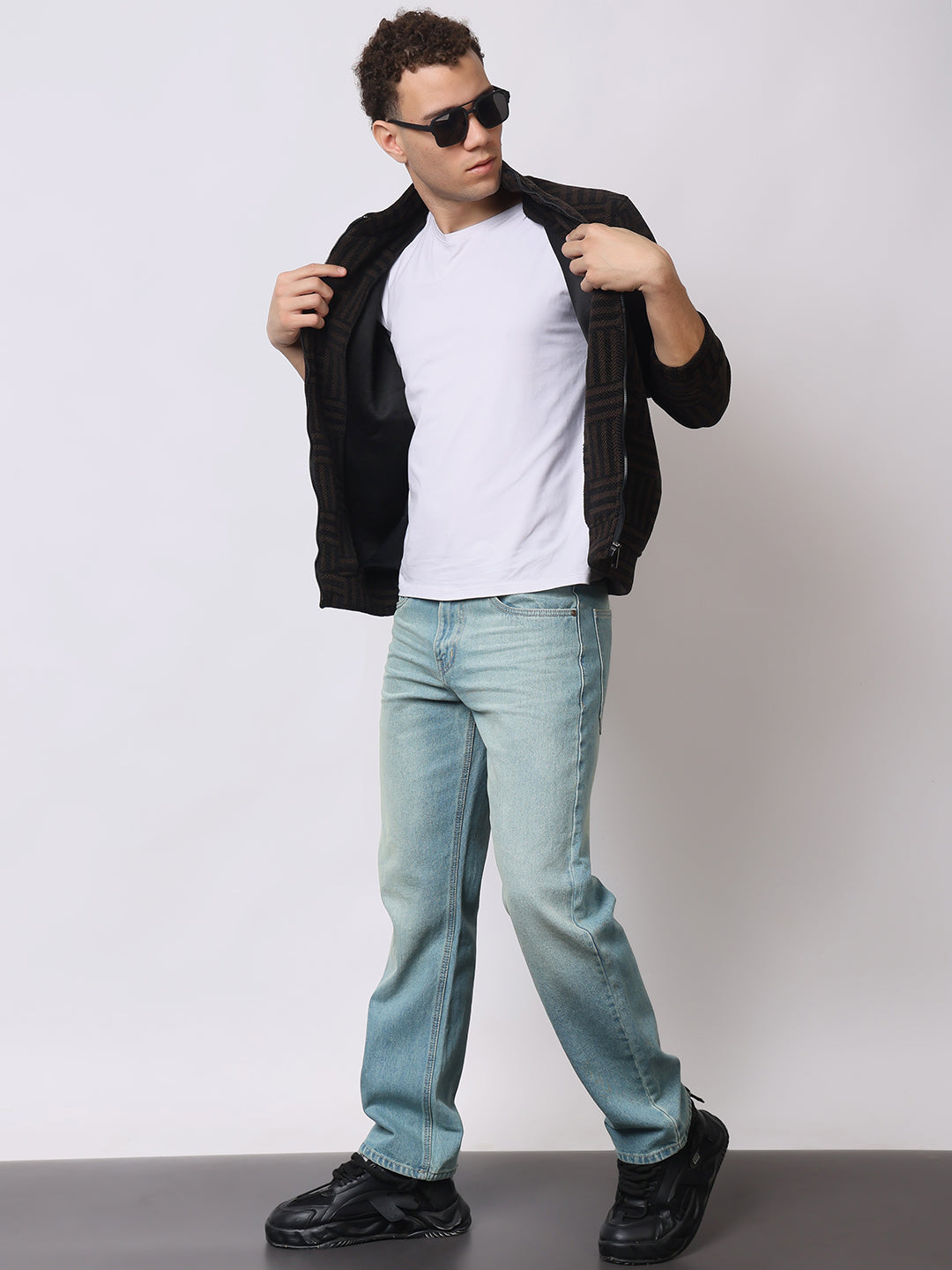 Stylox Men’s Black Textured Full-Zip Winter Jacket – Warm Fleece-Lined High Neck Sweatshirt for Casual Wear