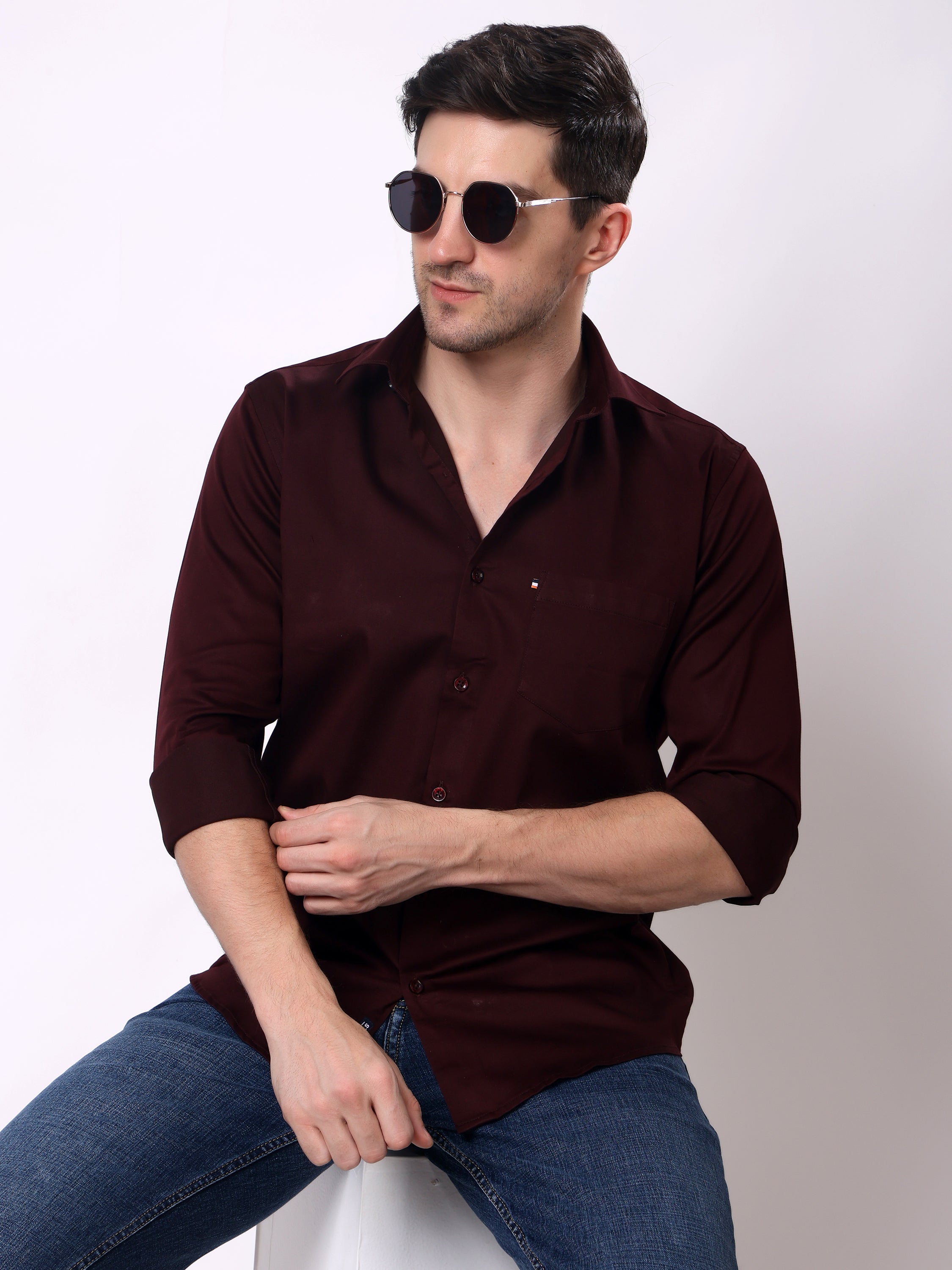 Stylox Men’s Regular Fit Full Sleeve Solid Cotton Satin Casual Shirt - Stylox