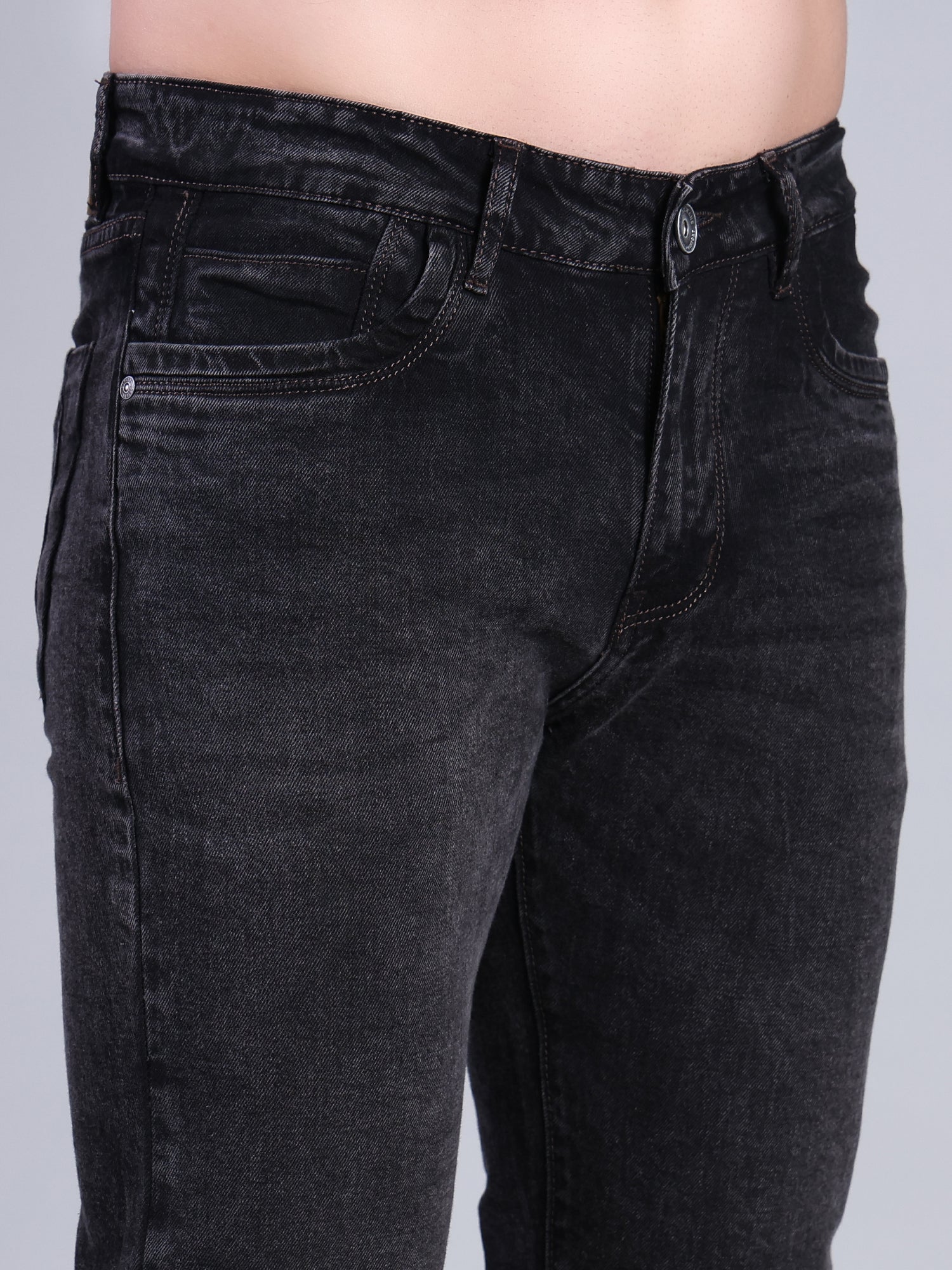 Stylox Men’s Mid Rise Stretchable Washed Slim Fit Denim Jeans-Grey - Stylox