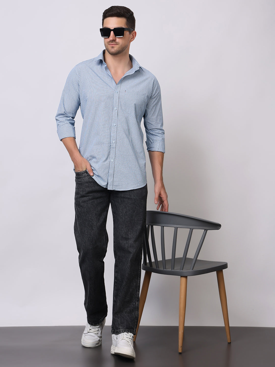 Stylox Men's Full Sleeve Check Casual Shirt – Premium Cotton Blend Regular Fit Checked Shirt for Trendy Everyday & Office Wear