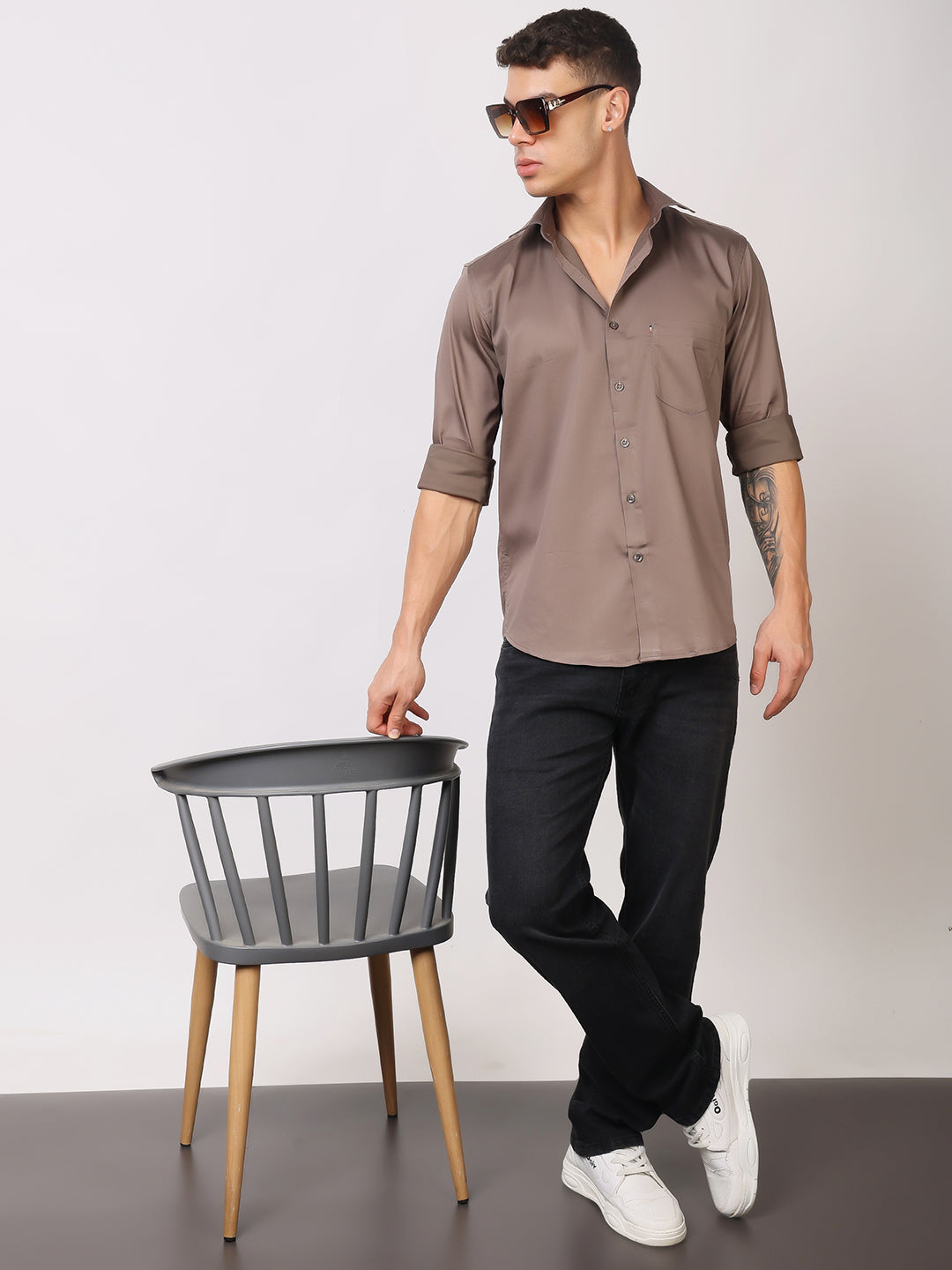 Stylox Men's Full Sleeve Solid Partywear Casual Shirt – Premium Shine Finish Cotton Blend Regular Fit Shirt for Stylish Evening & Occasion Wear - Stylox