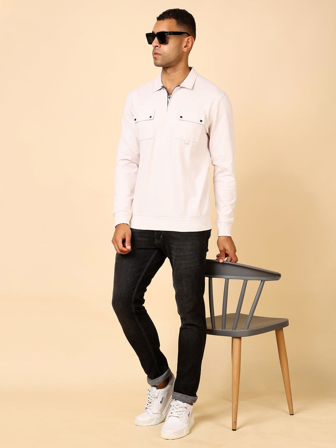 Stylox Men's Utility Style Zip Neck Sweatshirt