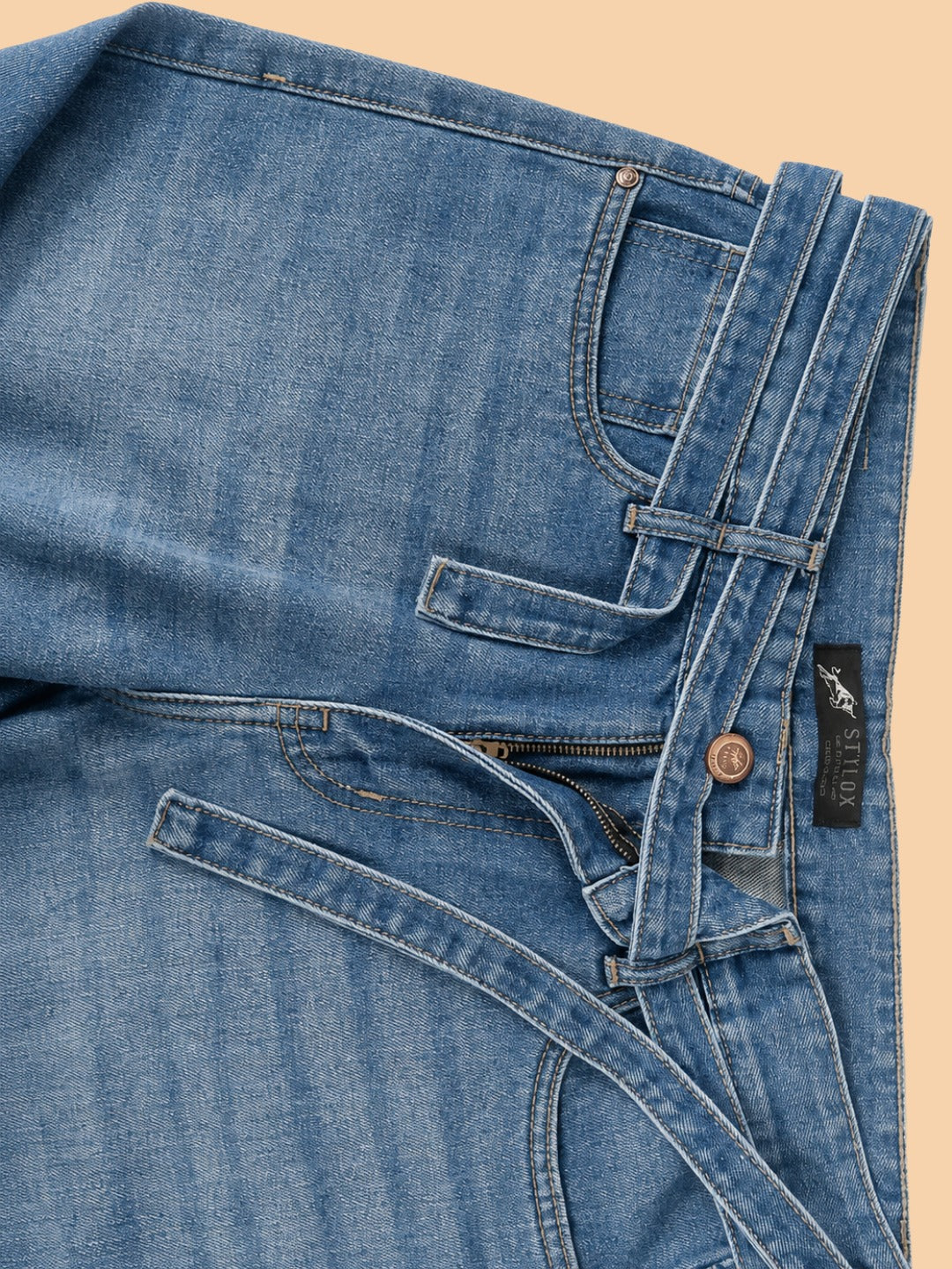 Stylox Men’s Baggy Fit Stretchable Wide Leg Denim Jeans with Tie-Waist Detail