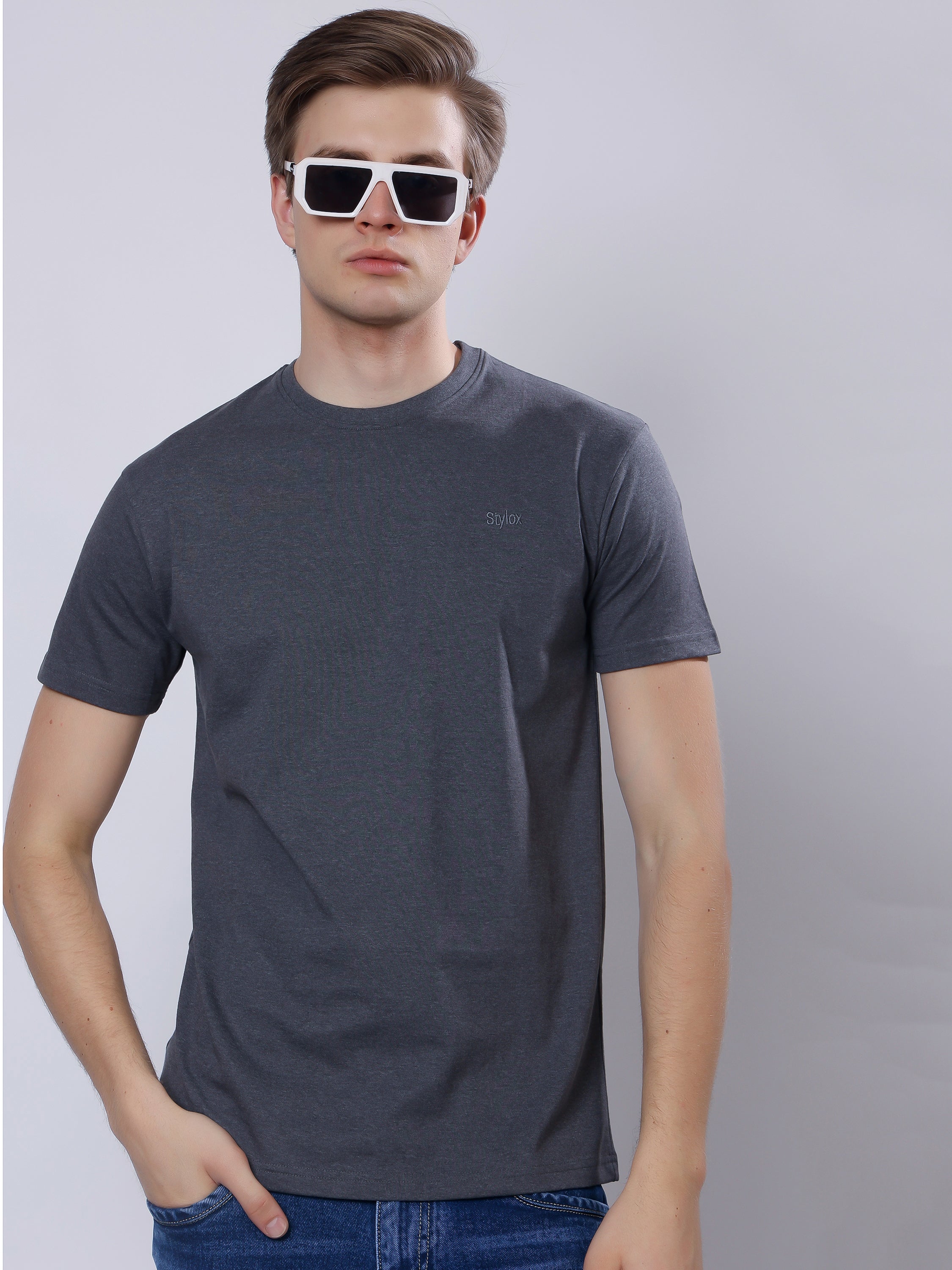 Stylox Men’s Solid Round Neck T-Shirt | Classic Cotton Casual Crew Neck Tee - Stylox