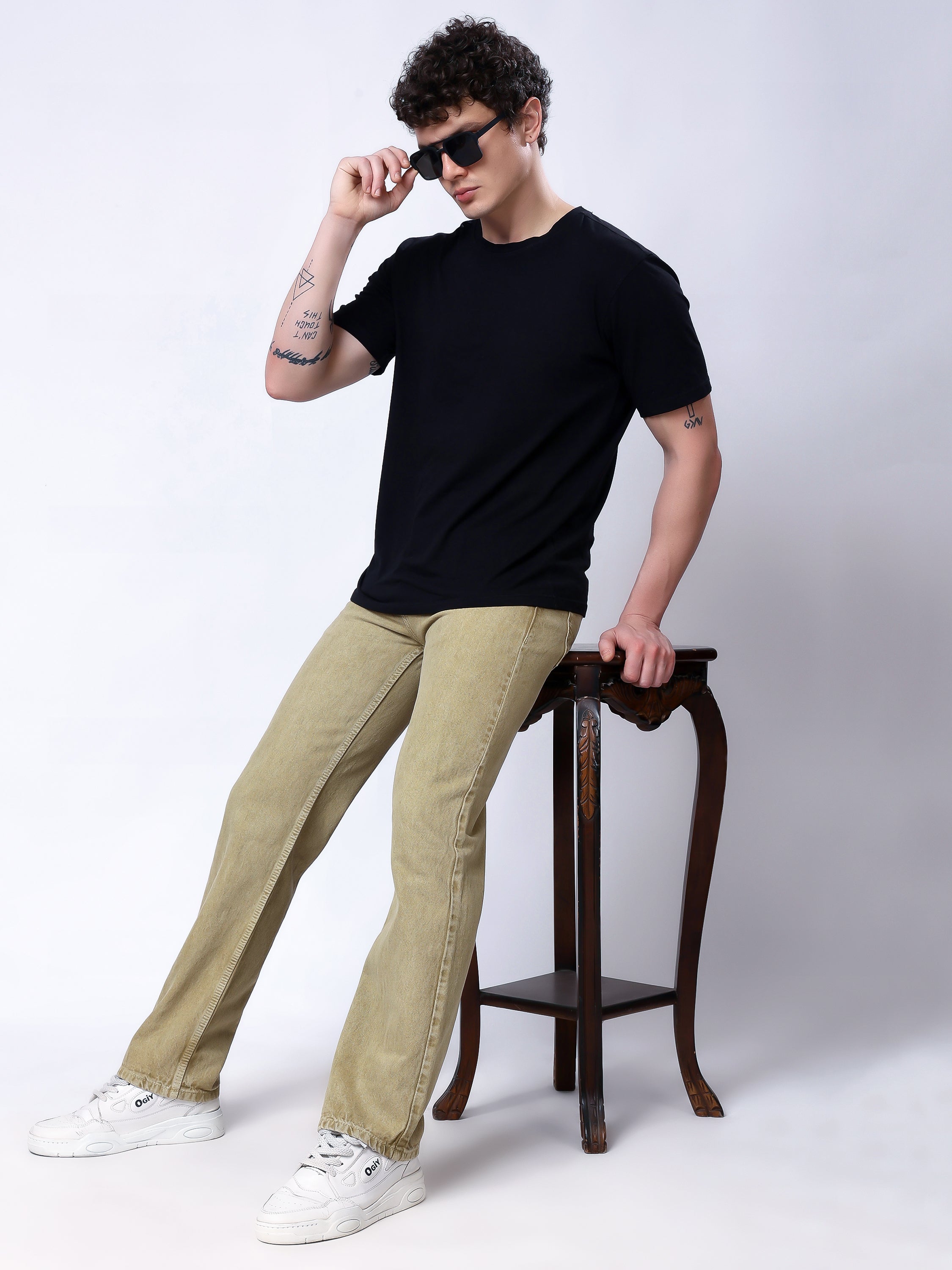 Stylox Men’s Comfort Fit Non-Stretch Denim Jeans-Beige
