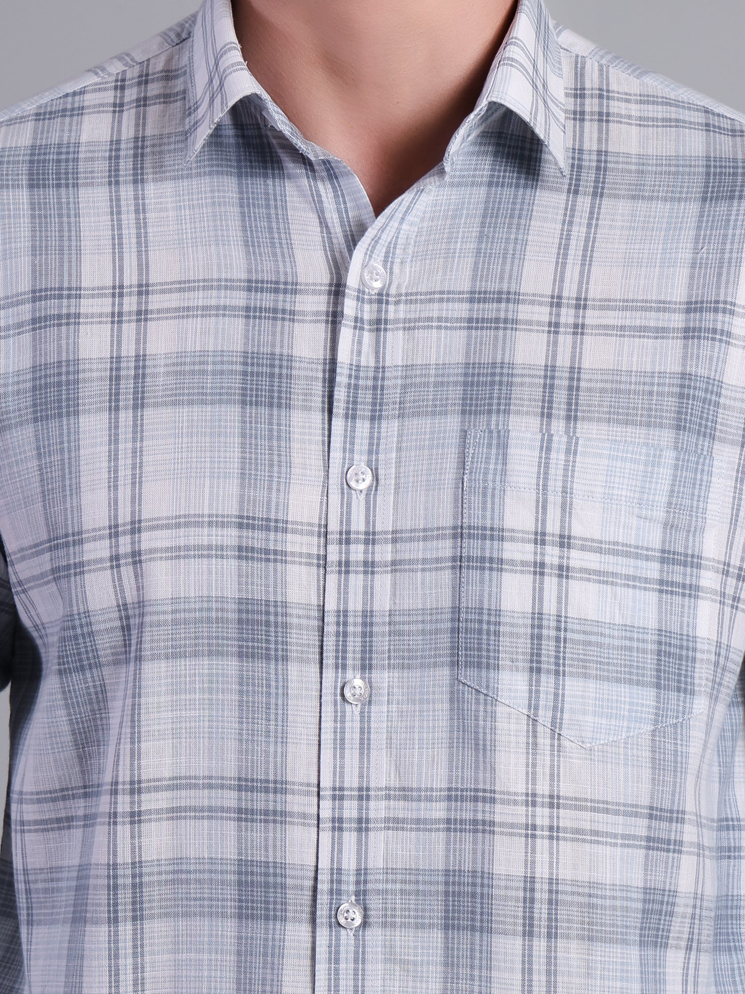 Stylox Men’s Regular Fit Checked Full Sleeve Casual Shirt-Mist Blue - Stylox