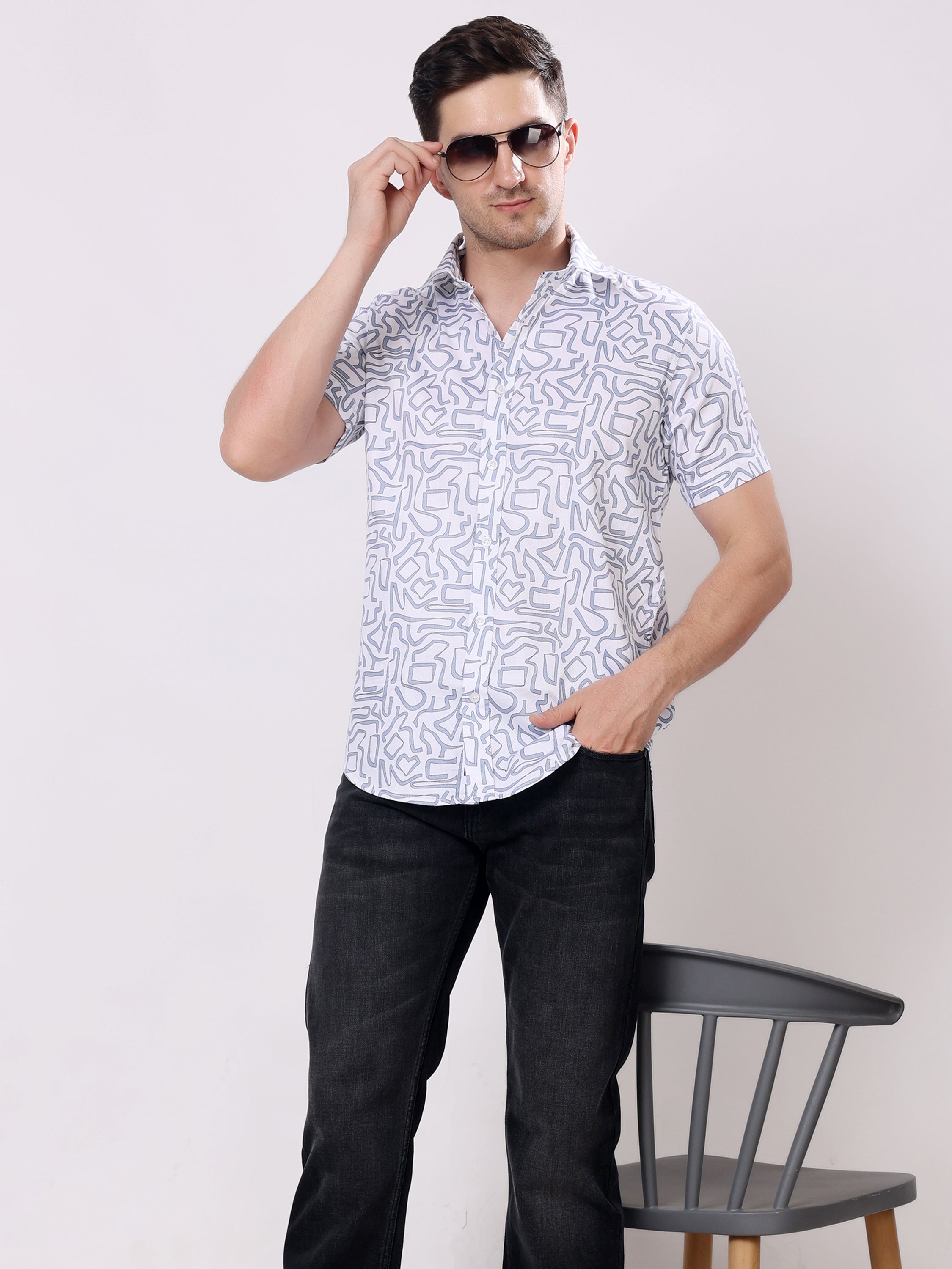 Stylox Men’s Regular Fit Half Sleeve Abstract Printed Stylish Casual Summer Shirt - Stylox