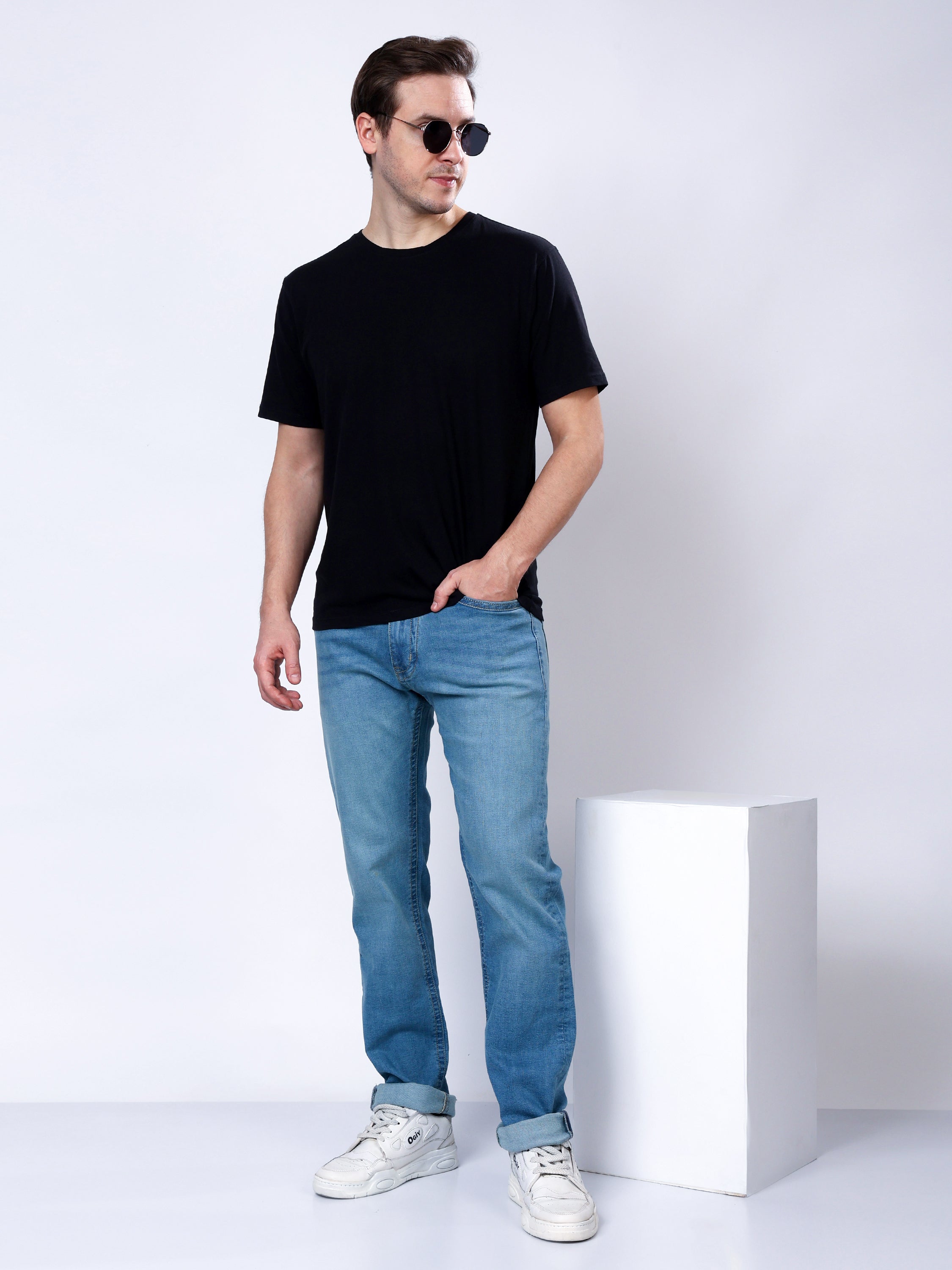 Stylox Men’s Slim Fit Stretchable Mid Light Blue Denim Jeans - Stylox