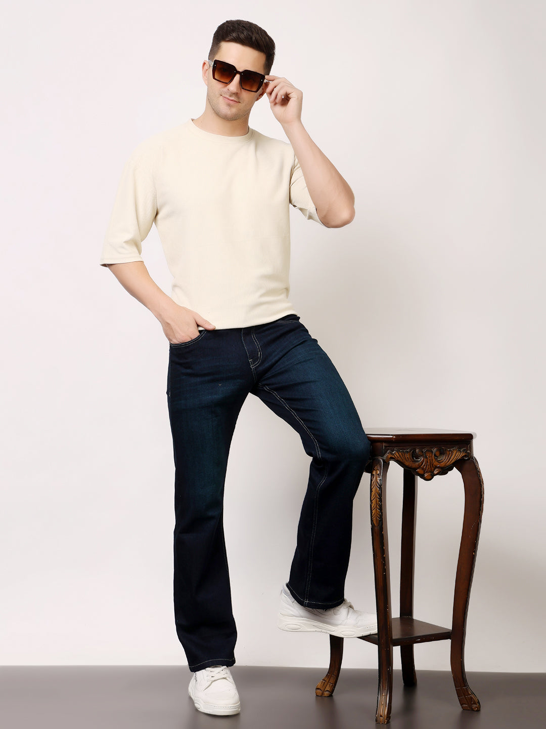 Stylox Men’s Bootcut Fit Solid Jeans | Classic Denim Mid-Rise Casual Wear for Men|J-08