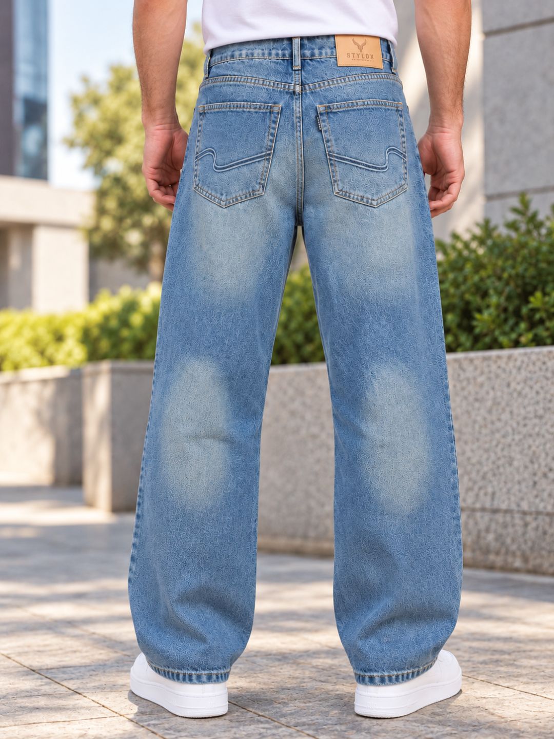 Stylox Men’s Vintage Blue Baggy Fit Non-Stretchable Denim Jeans