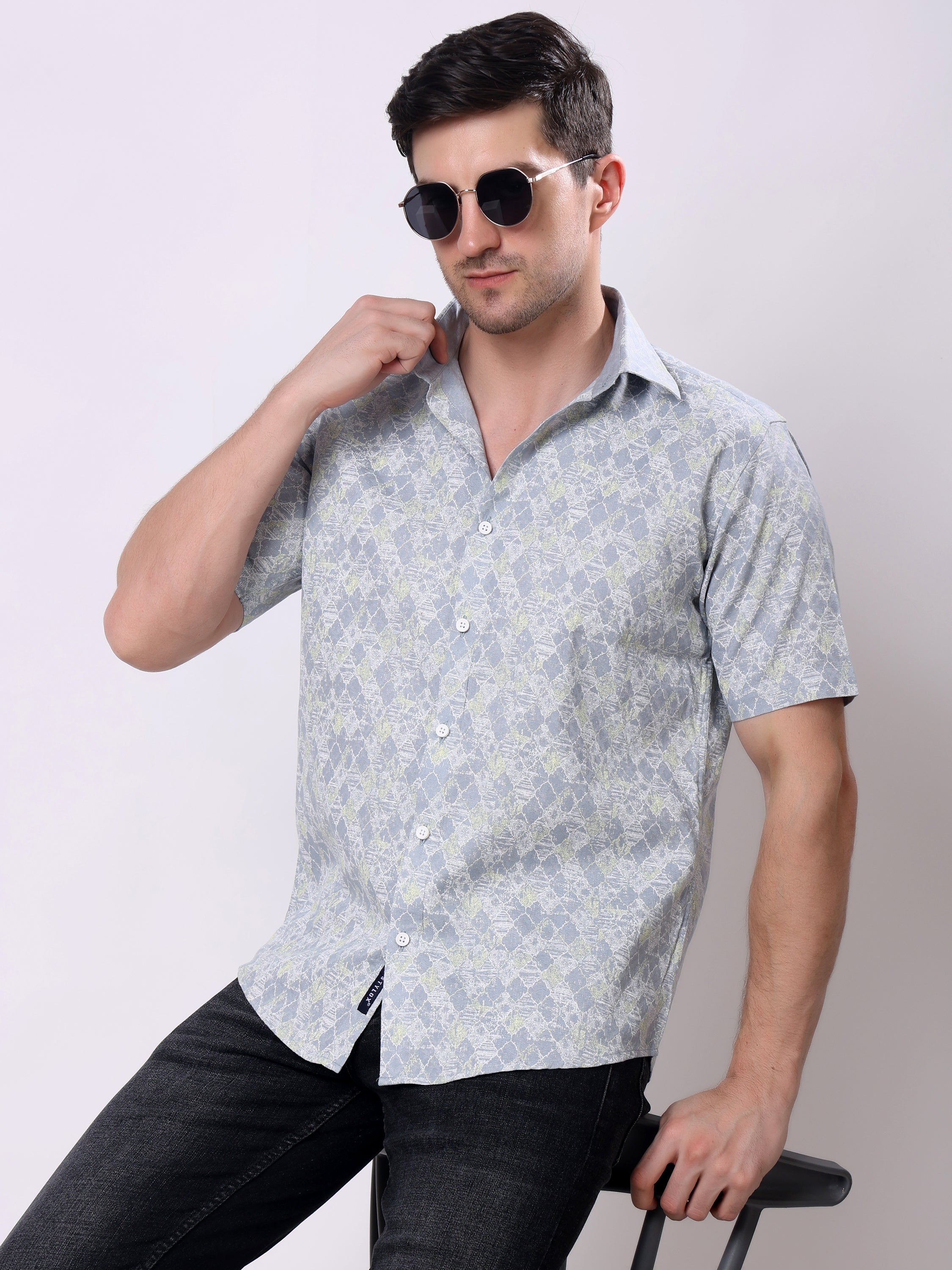 Stylox Men’s Regular Fit Half Sleeve Abstract print Casual Shirt - Stylox