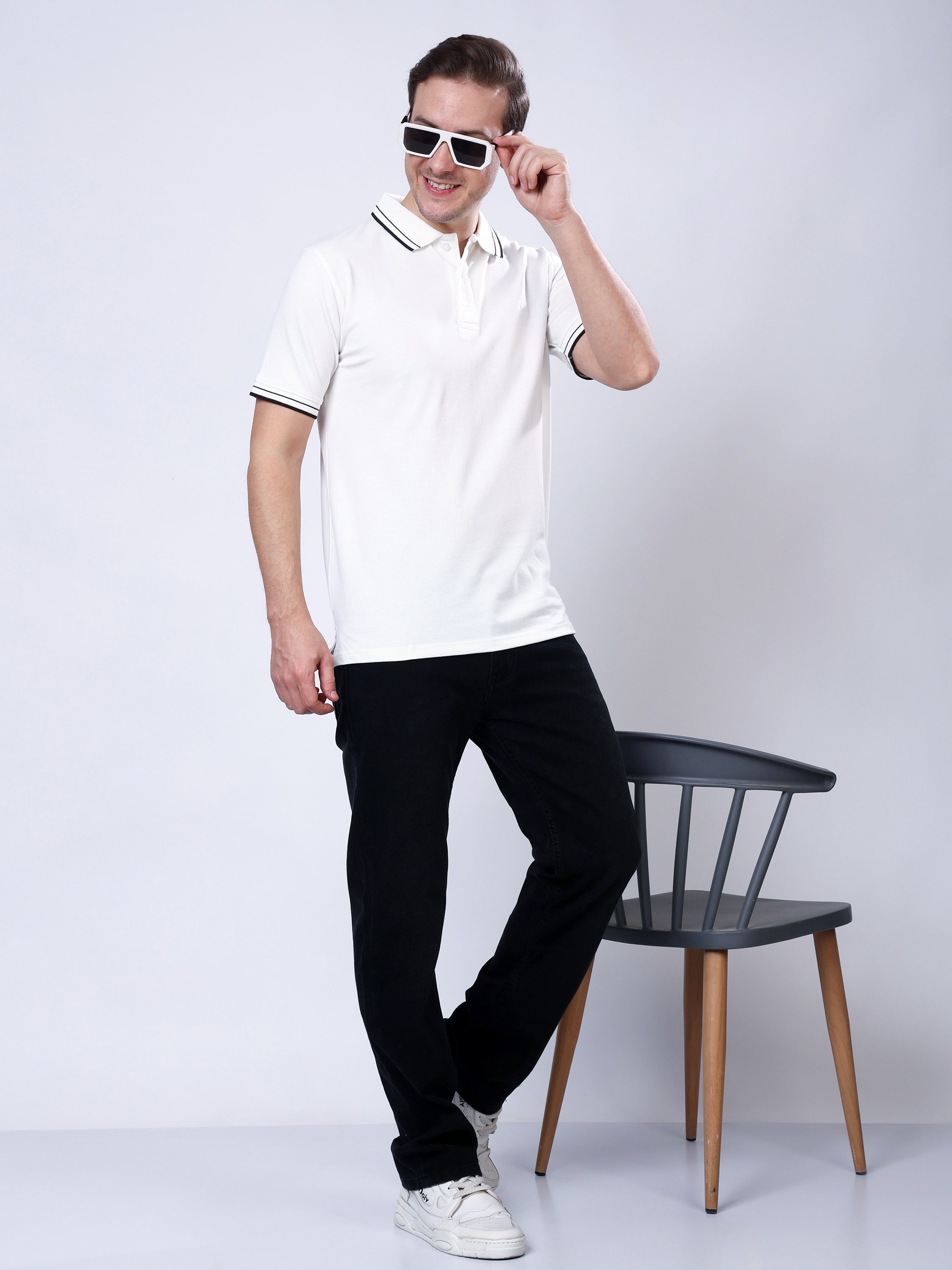 Stylox Men’s Solid Polo T-Shirt with Contrast-Tipped Collar - Stylox